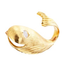 E. Pearl Diamond Gold Whale Brooch