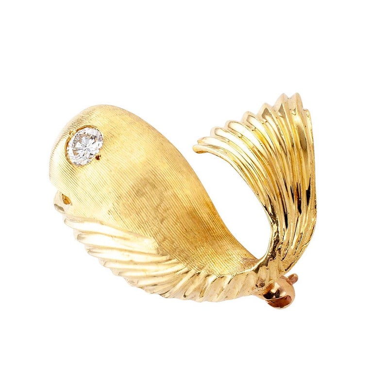 E. Pearl Diamond Gold Whale Brooch at 1stDibs