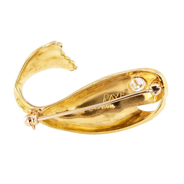 E. Pearl Diamond Gold Whale Brooch at 1stDibs