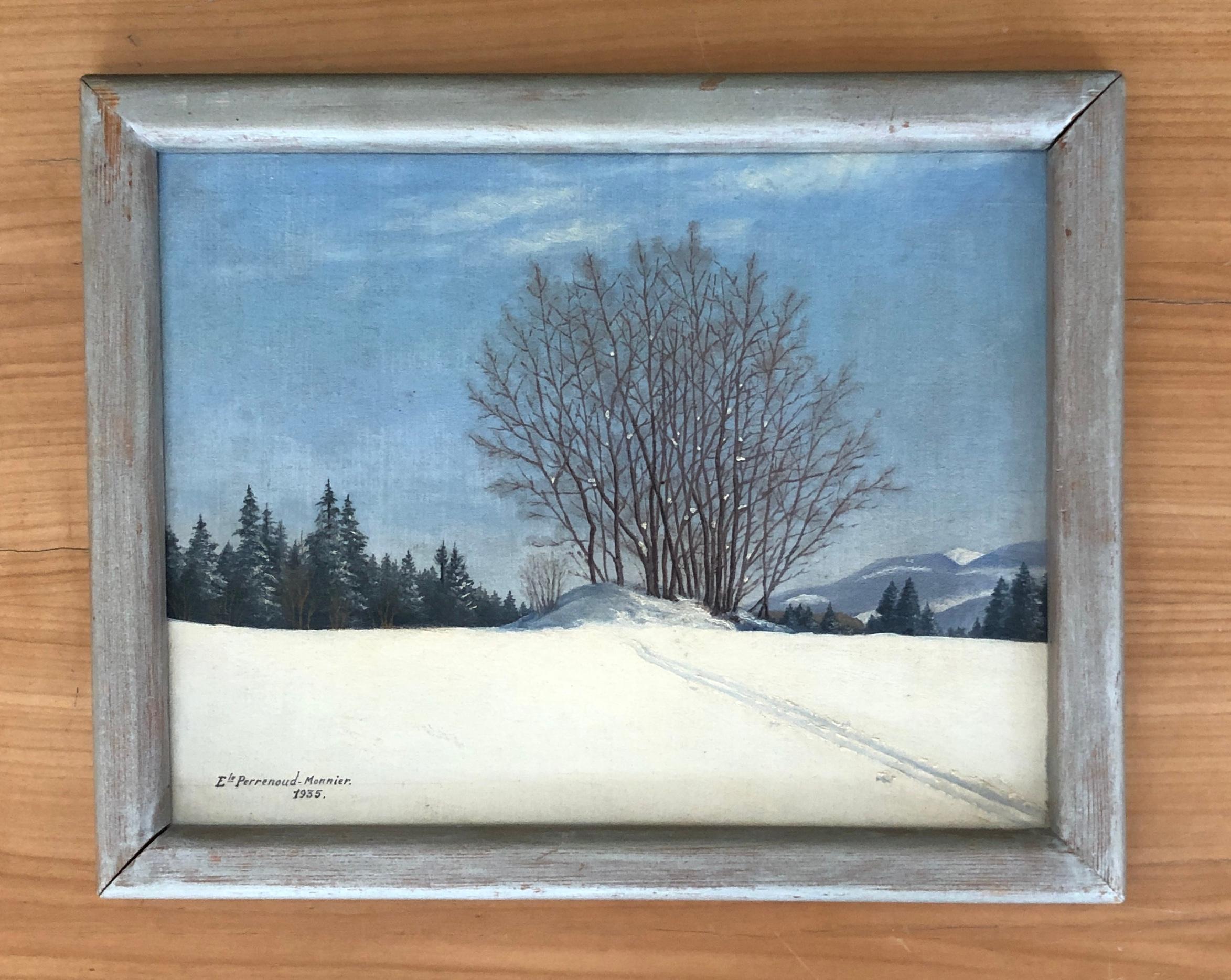 Snowy landscape - Painting by E. Perrenoud -Monnier