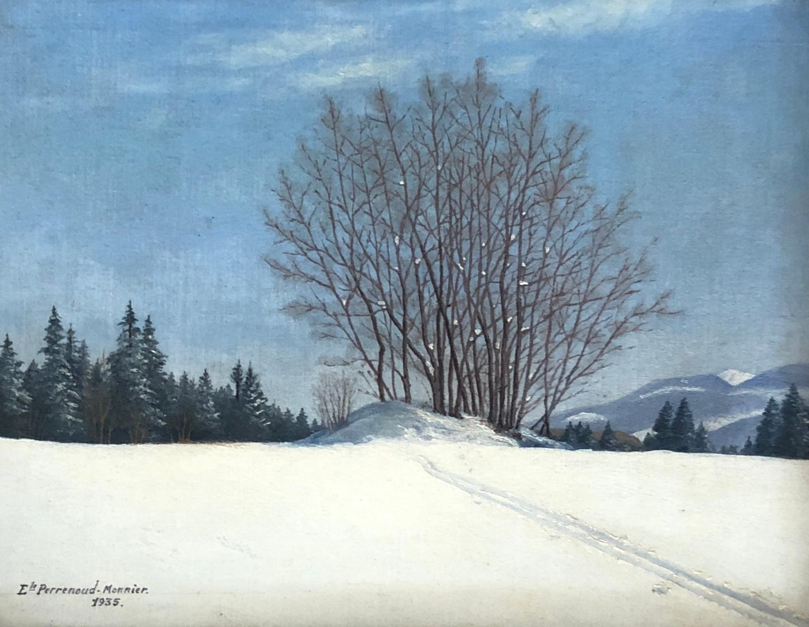 E. Perrenoud -Monnier Landscape Painting - Snowy landscape