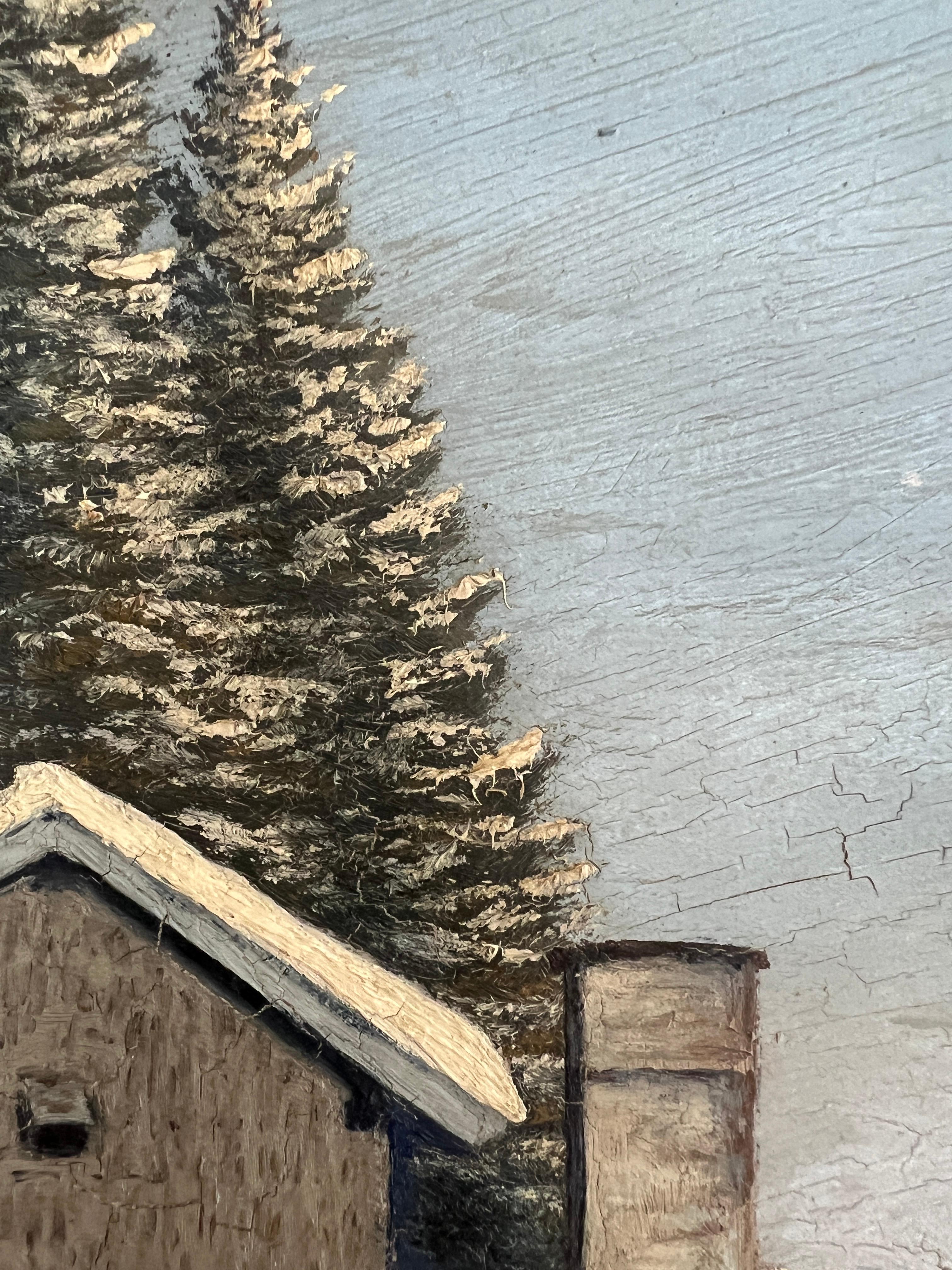 Travail sur le carton
Cadre en bois argenté
33.5 x 48.5 x 2 cm
Cette œuvre d'art captivante, représentant un paysage hivernal, se distingue par son souci du détail et sa composition équilibrée. La scène, enveloppée d'une atmosphère de calme et de