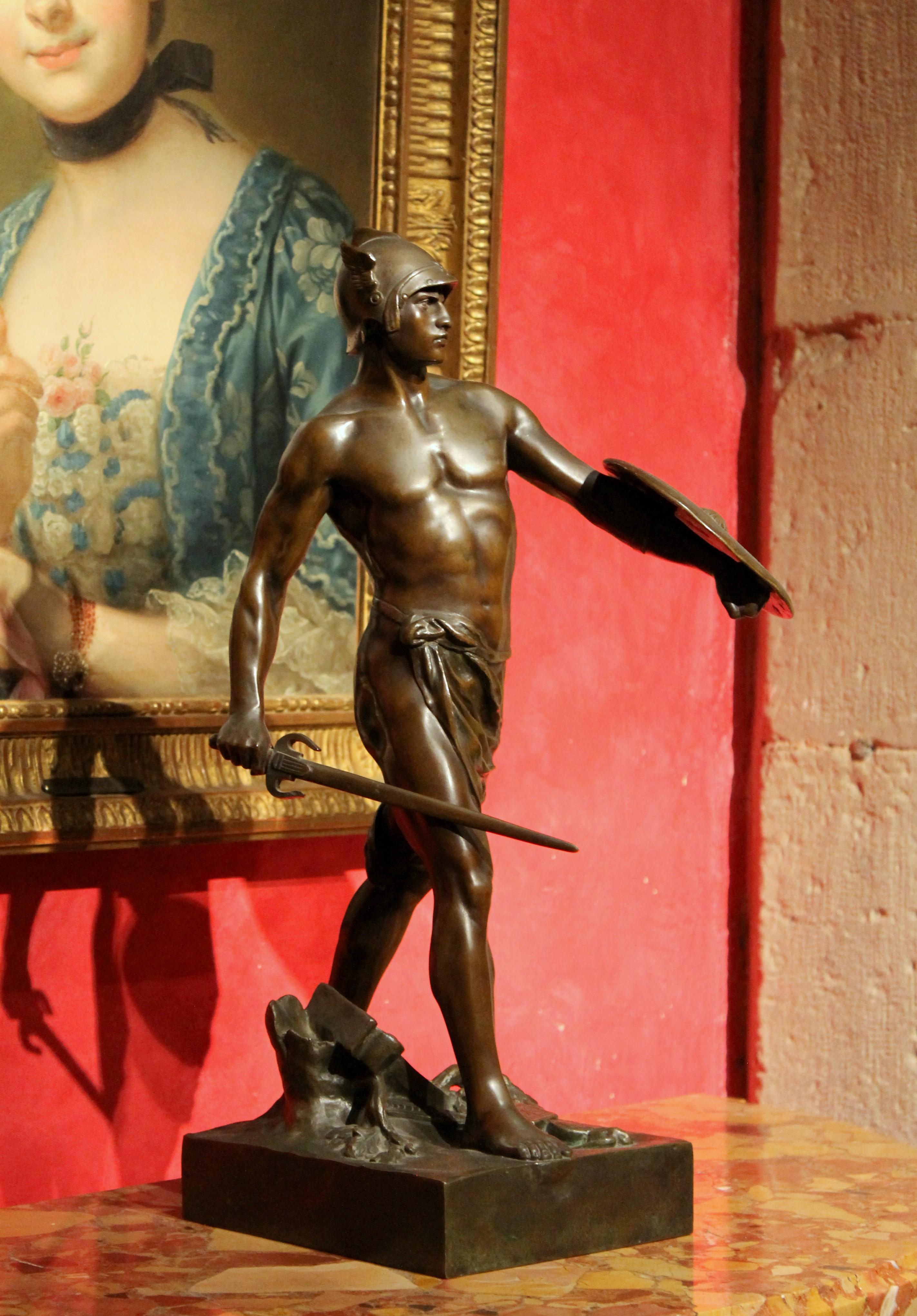 E. Picault 19th Century French Burnished Bronze Sculpture of a Gallic Warrior 7