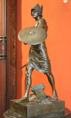 E. Picault 19th Century French Burnished Bronze Sculpture of a Gallic Warrior