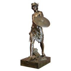 Antique E. Picault 19th Century French Burnished Bronze Sculpture of a Gallic Warrior
