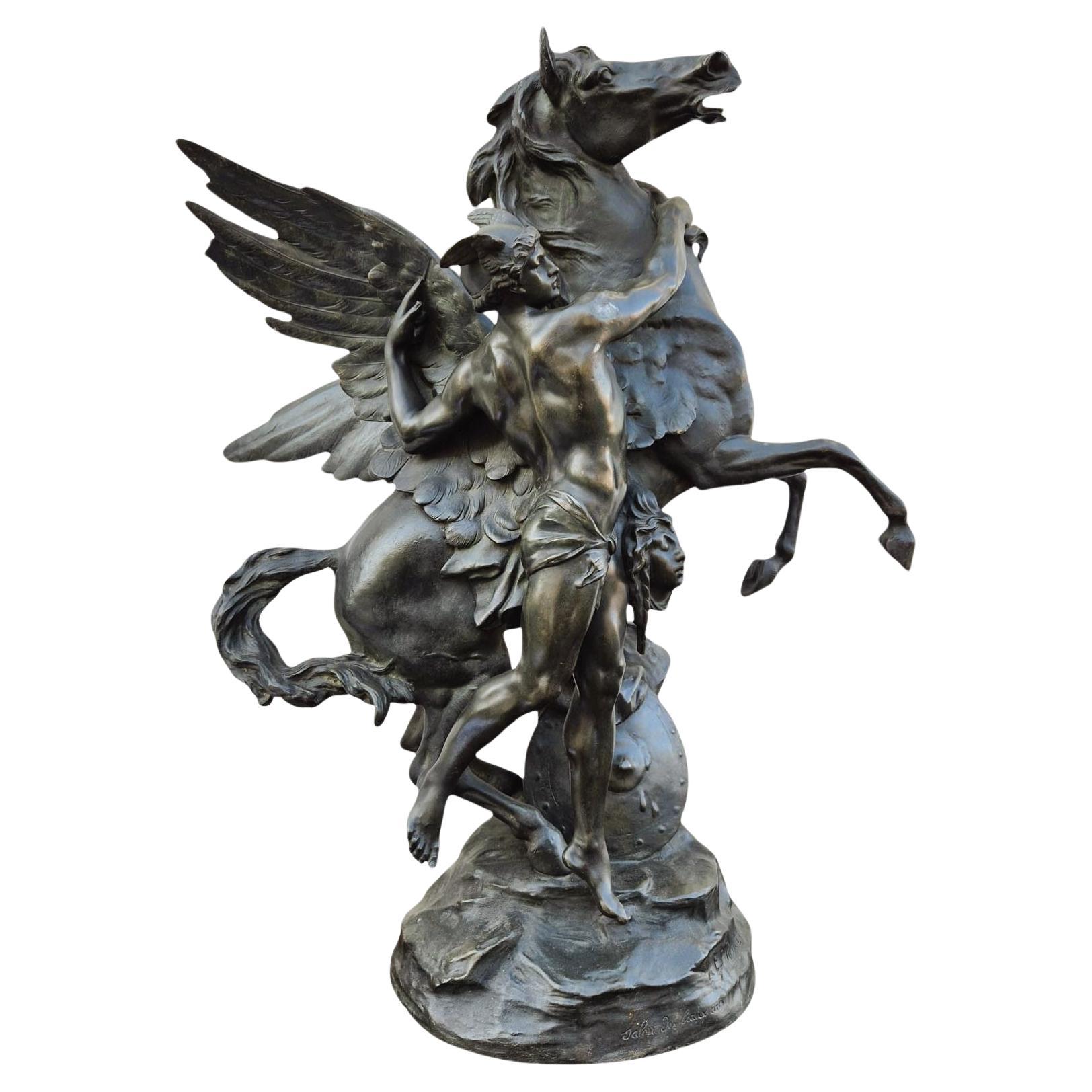 E Picault, Perseus Or The Birth Of Pegasus, Signed Sculpture, Late 19th Century