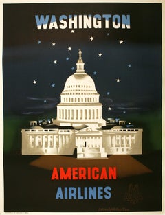 Poster originale della American Airlines, 1955 circa, Washington DC, di E. McKnight Kauffer