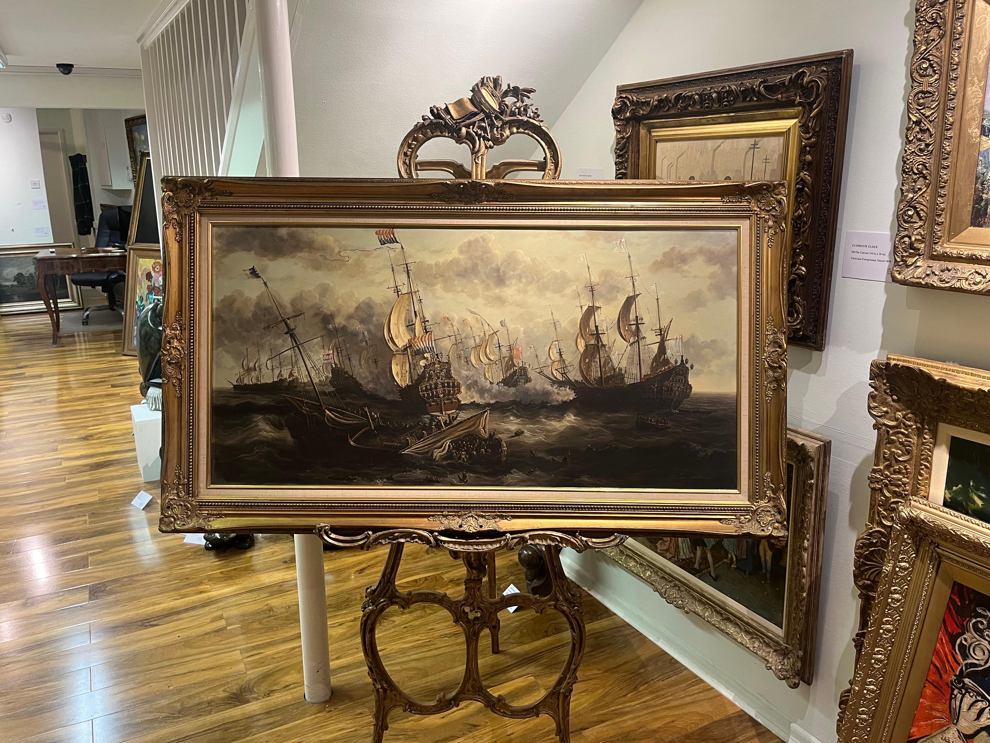 HUGE OIL PAINTING MARITIME SHIP MASTER PIECE 20th CENTURY NICE GOLD GILT FRAME For Sale 6