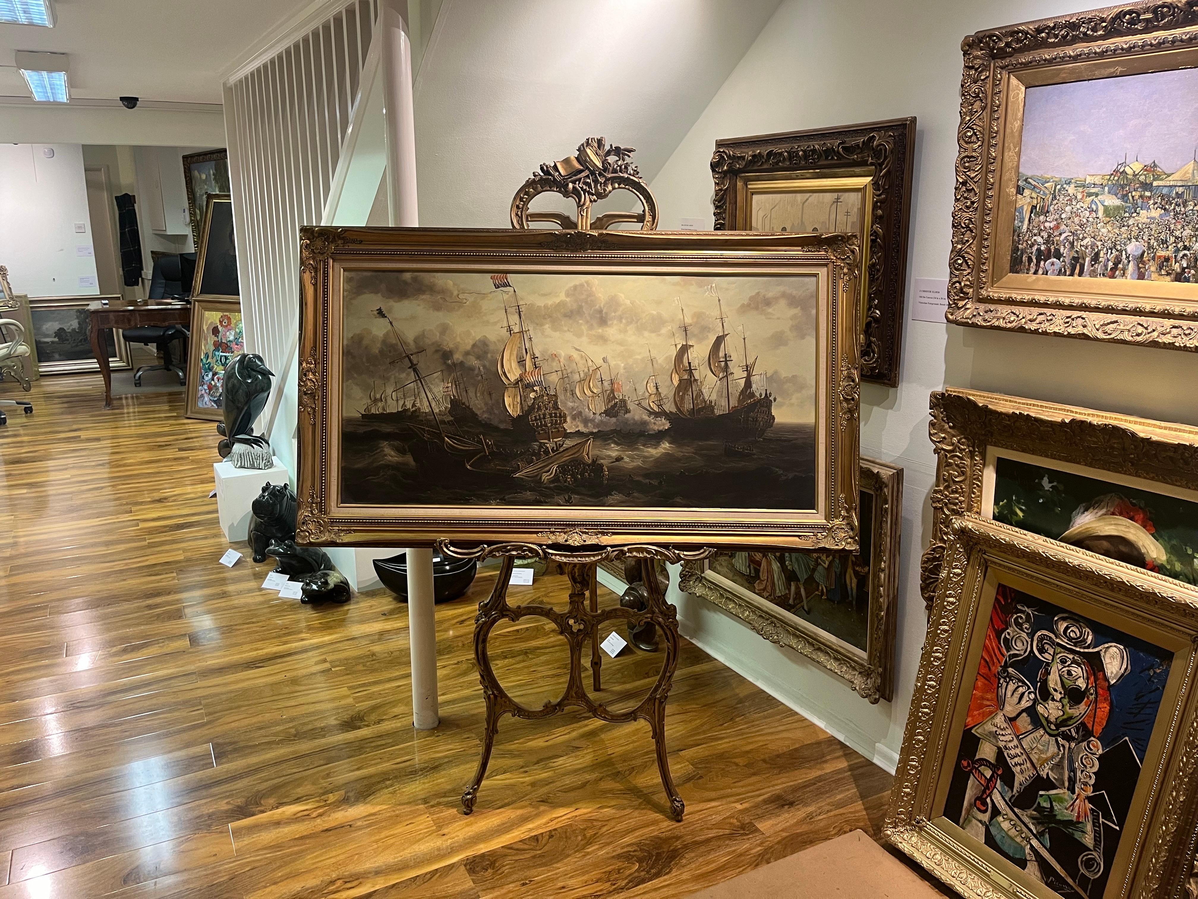 HUGE OIL PAINTING MARITIME SHIP MASTER PIECE 20th CENTURY NICE GOLD GILT FRAME For Sale 7