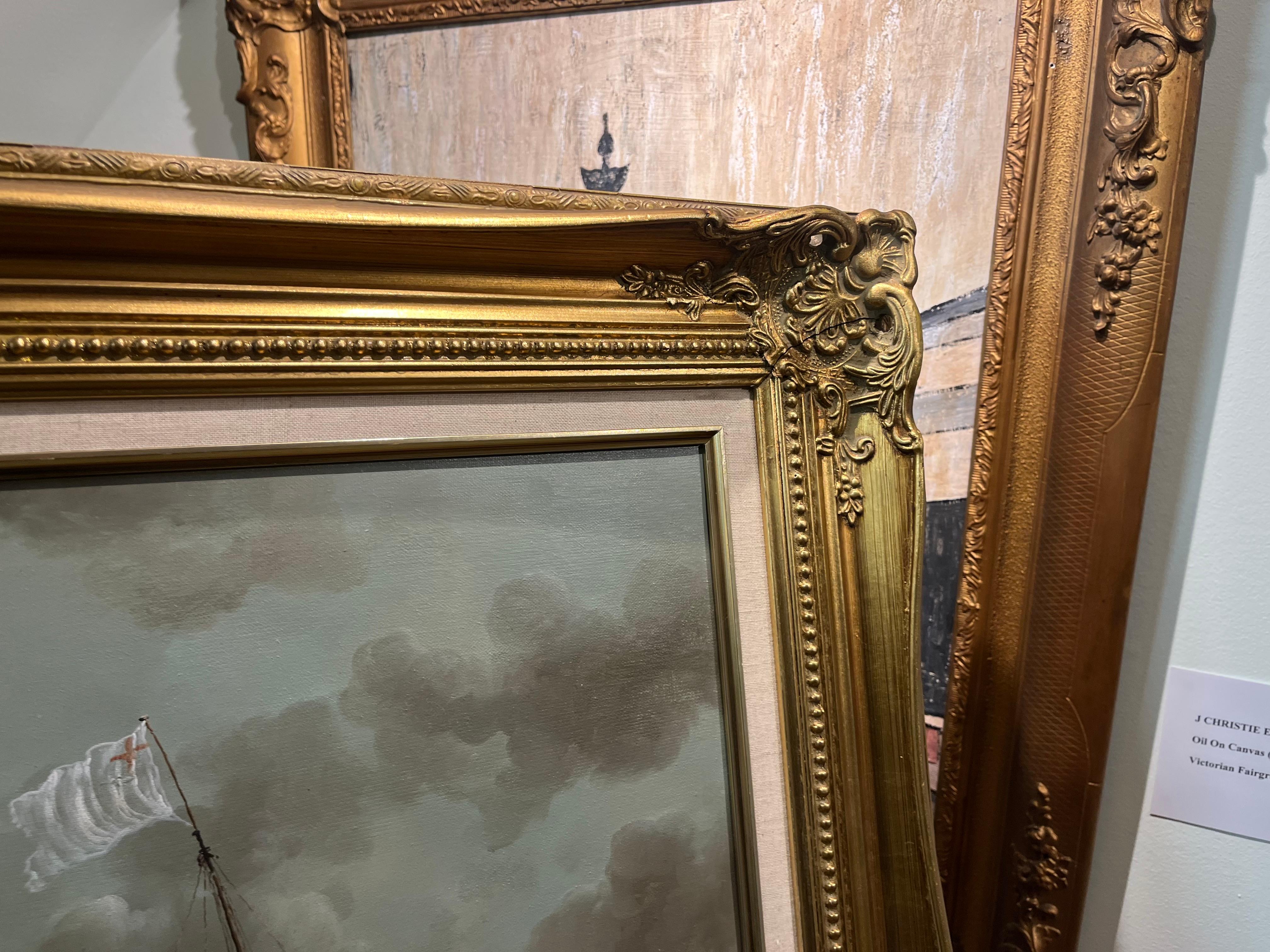 ENORME PINTURA AL ÓLEO DE BARCO MARÍTIMO Pieza maestra Siglo XX Bonito marco dorado dorado en venta 11