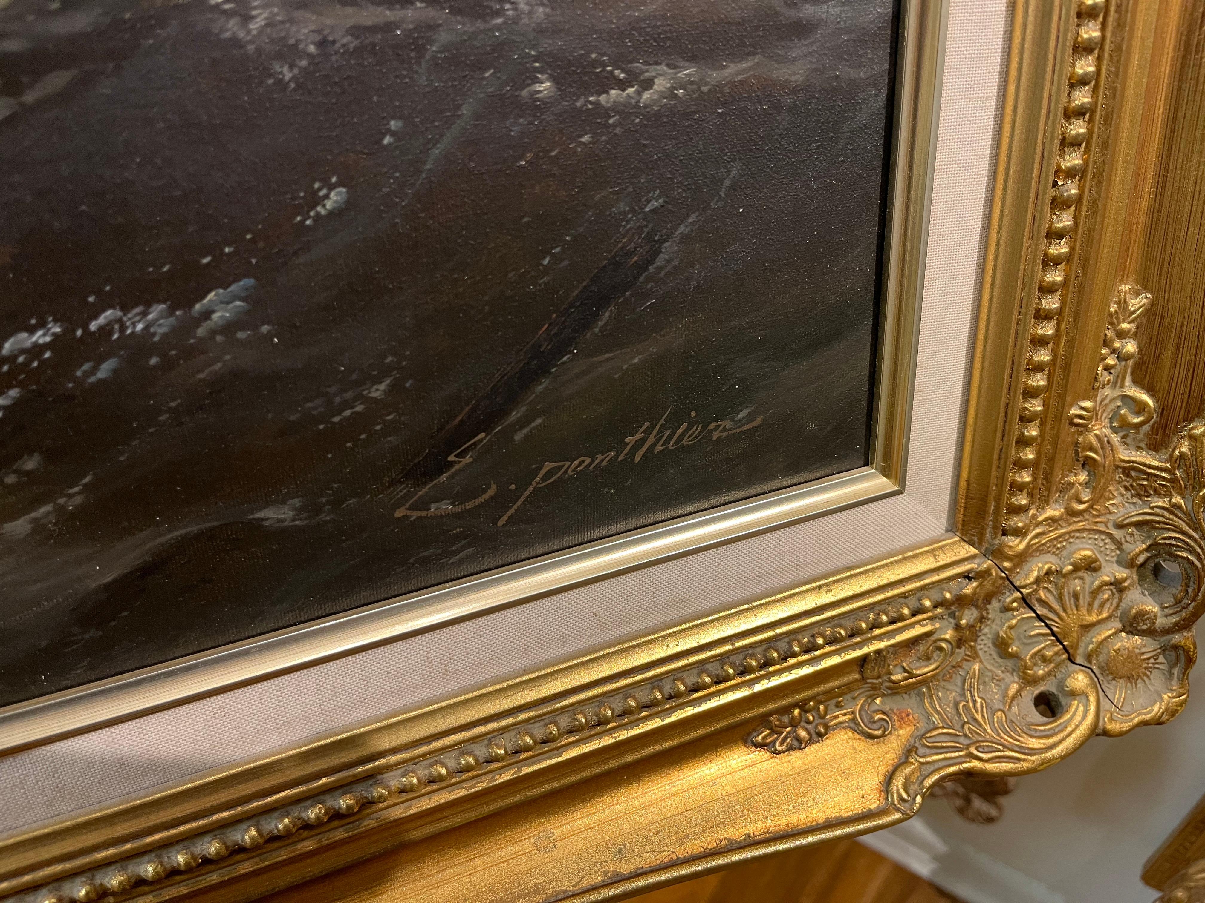 ENORME PINTURA AL ÓLEO DE BARCO MARÍTIMO Pieza maestra Siglo XX Bonito marco dorado dorado en venta 13