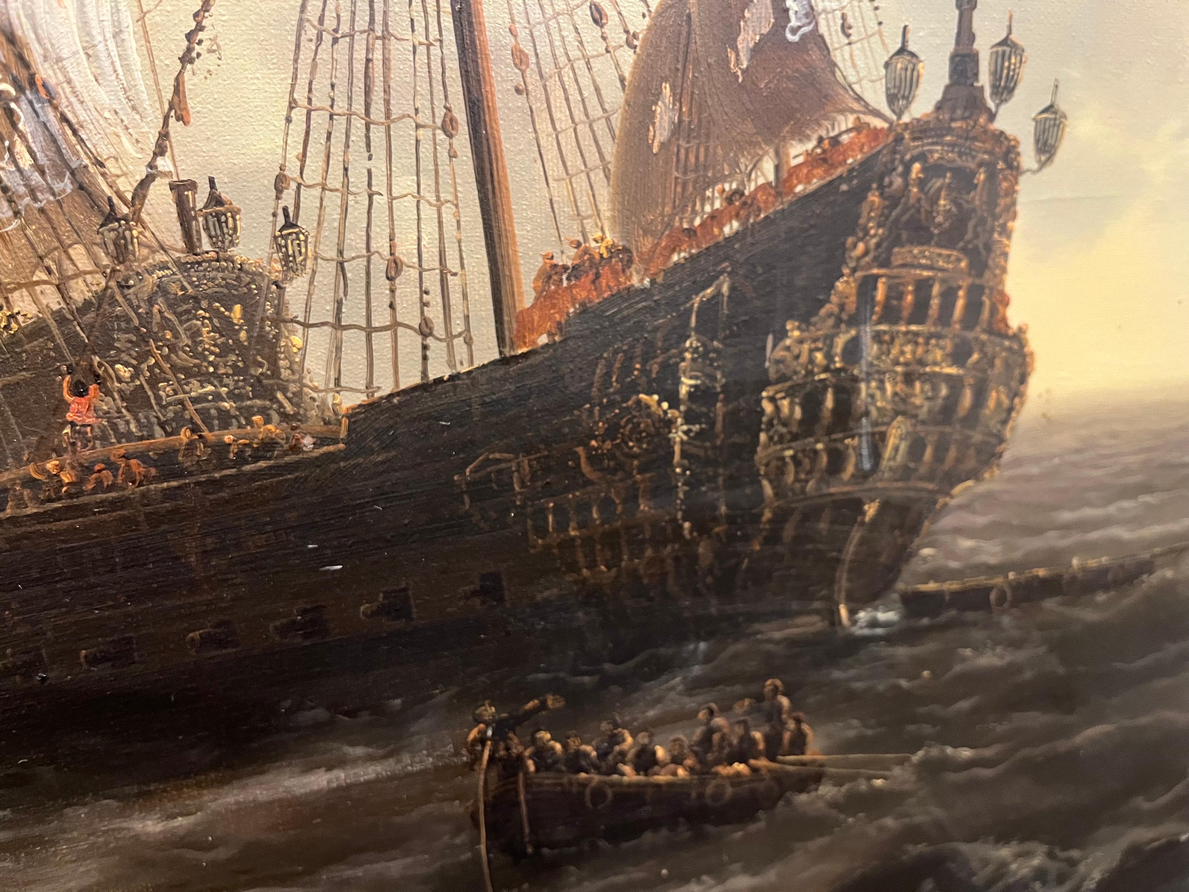Énorme pièce de maîtresse d'un navire maritime du 20e siècle, FRAME en or bien conservée - Impressionnisme Painting par E ponthier