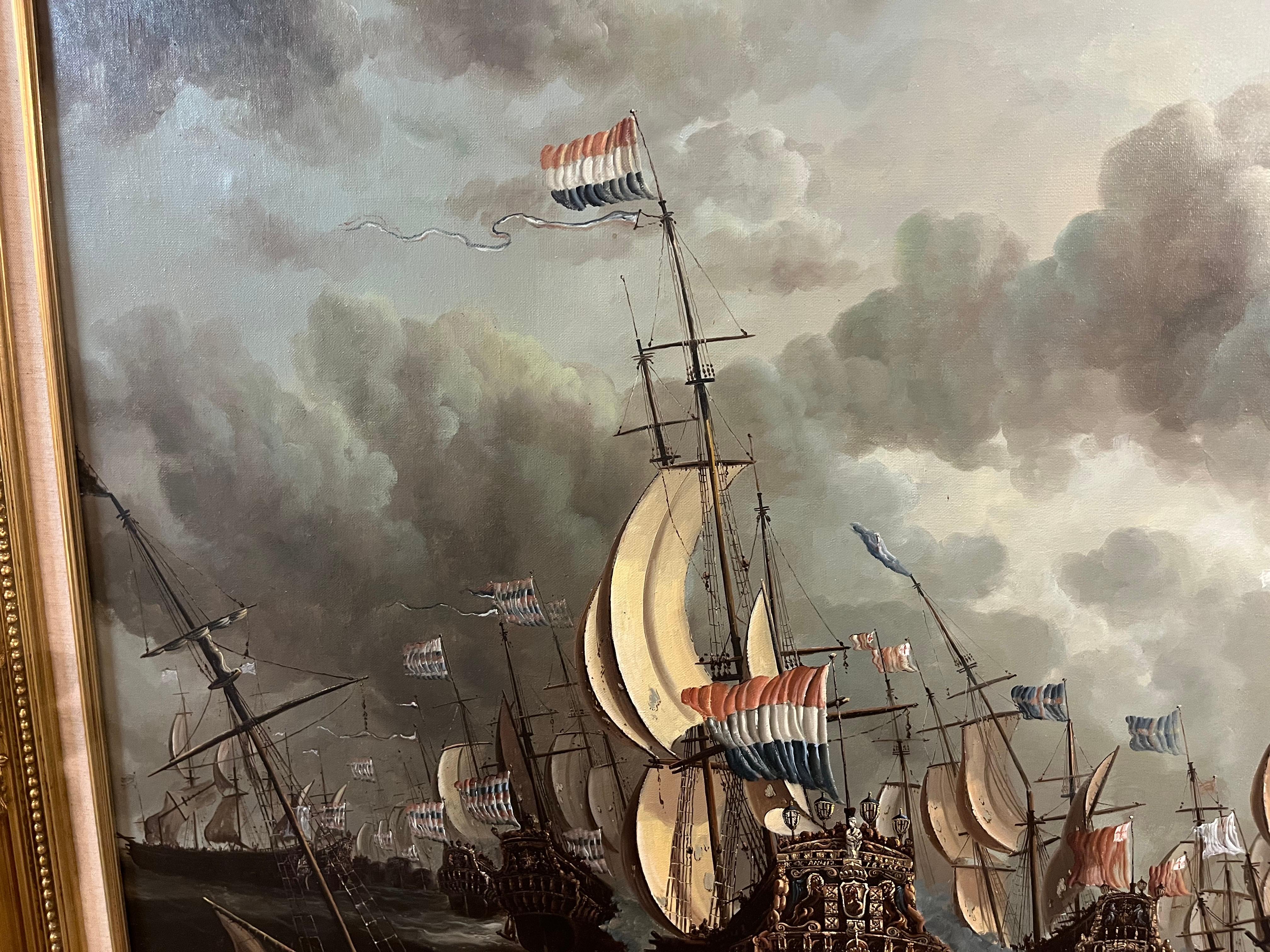 ENORME PINTURA AL ÓLEO DE BARCO MARÍTIMO Pieza maestra Siglo XX Bonito marco dorado dorado - Painting Impresionista de E ponthier