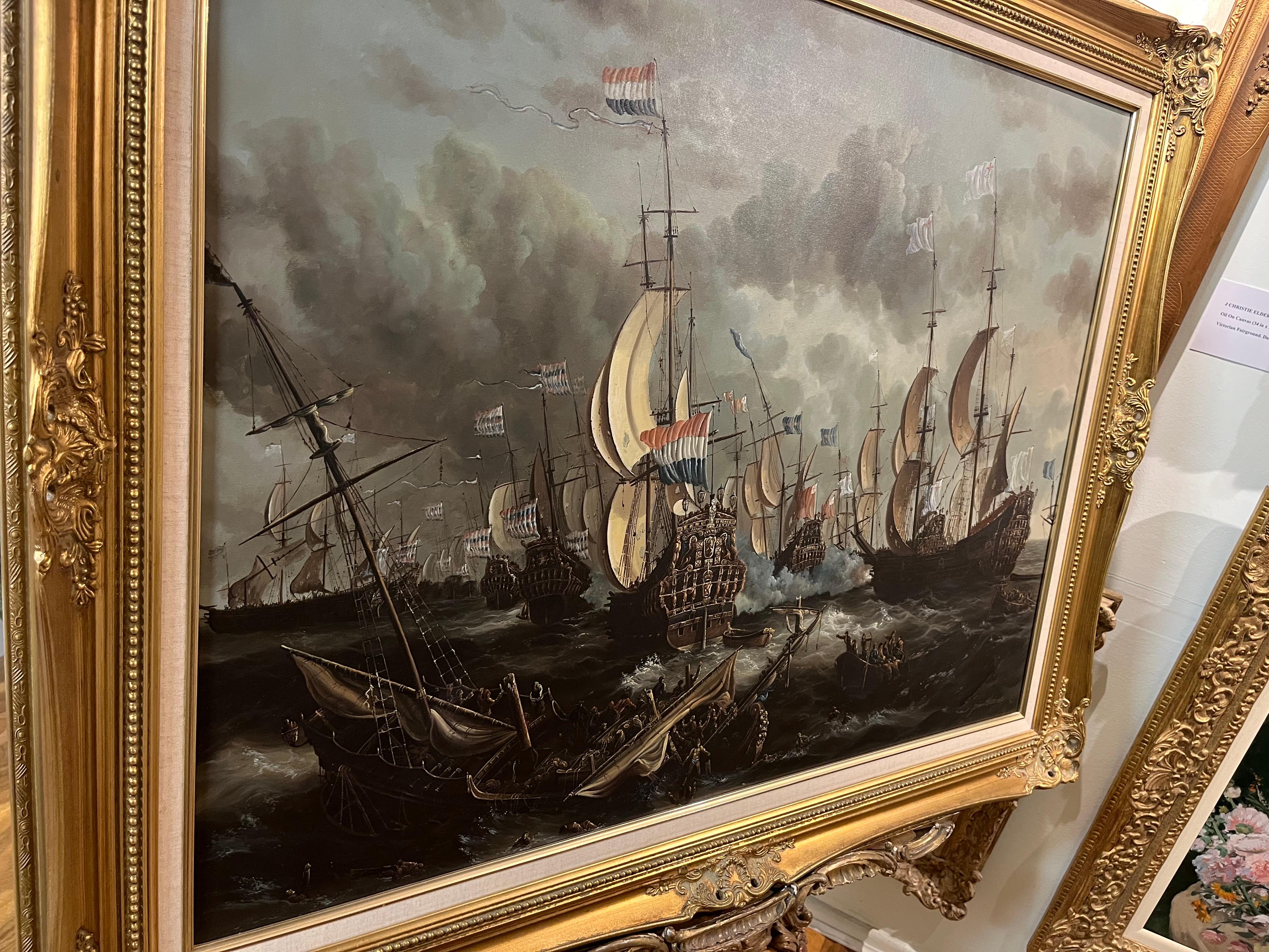 ENORME PINTURA AL ÓLEO DE BARCO MARÍTIMO Pieza maestra Siglo XX Bonito marco dorado dorado en venta 4