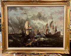 HUGE OIL PAINTING MARITIME SHIP MASTER PIECE 20th CENTURY NICE GOLD GILT FRAME