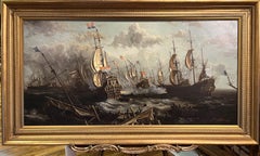 HUGE OIL PAINTING MARITIME SHIP MASTER PIECE 20th CENTURY NICE GOLD GILT FRAME