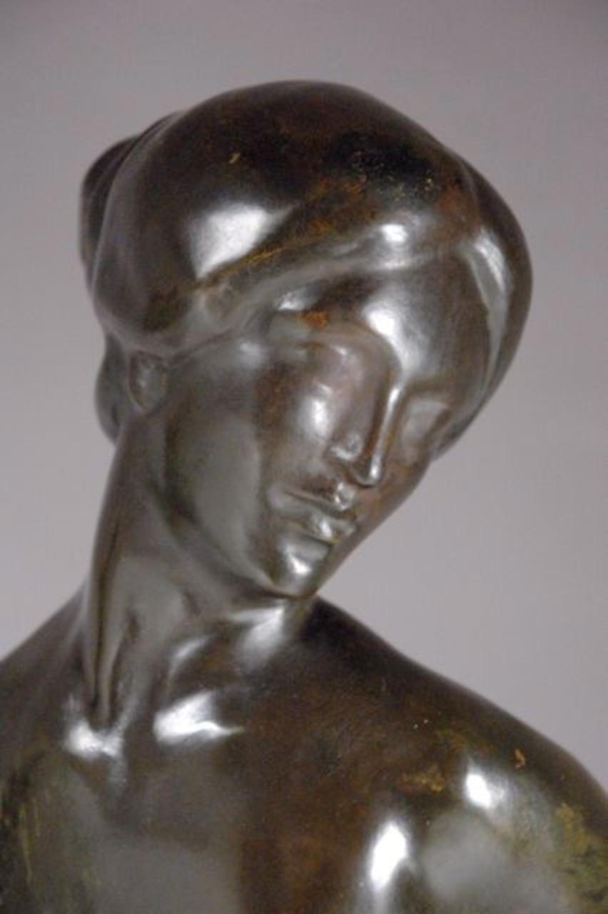 Art Deco E. Popineau Cymbals Dancer Sculpture For Sale