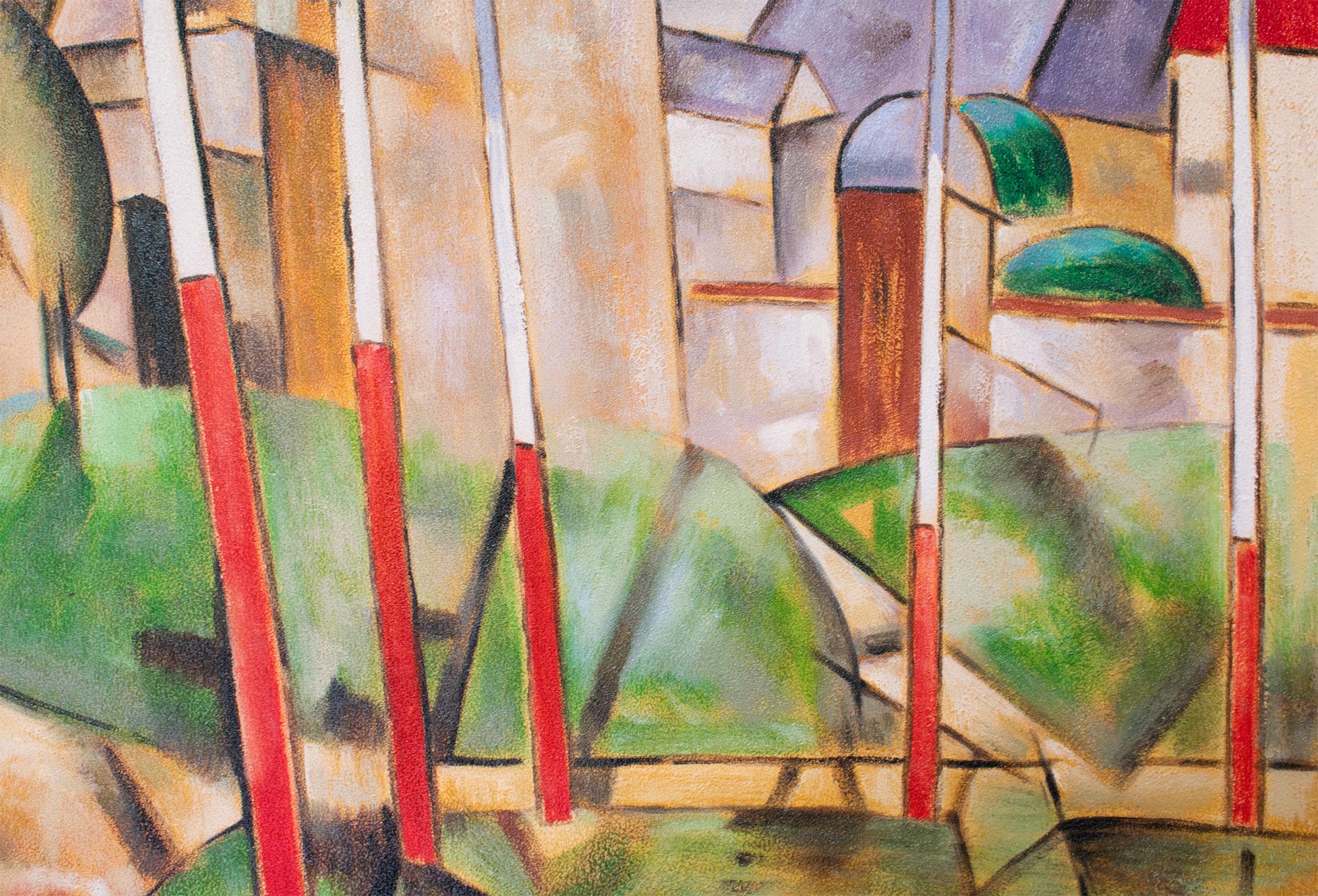 Paisaje urbano abstracto Pintura cubista al óleo sobre lienzo de E. Pullman en venta 9