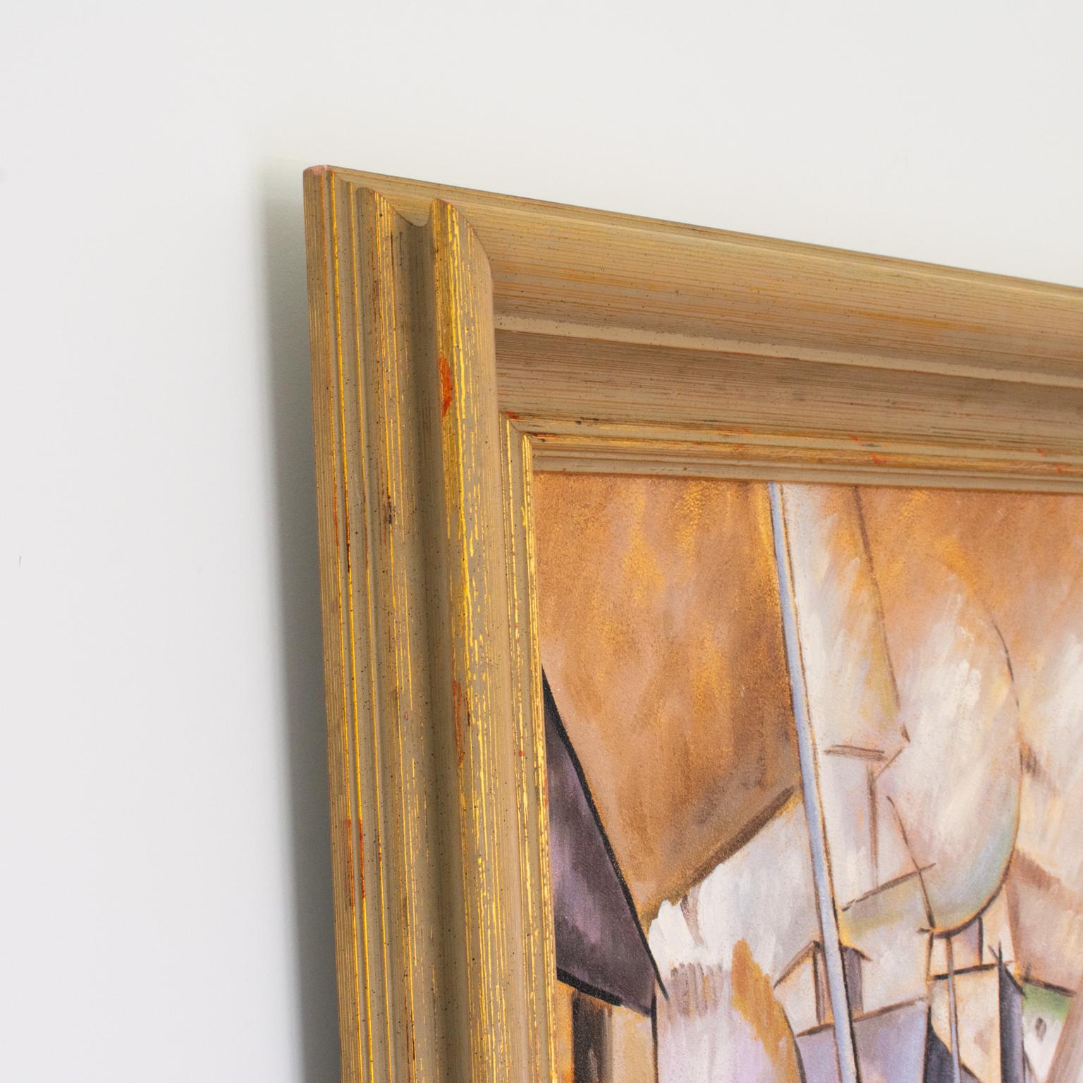 Paisaje urbano abstracto Pintura cubista al óleo sobre lienzo de E. Pullman en venta 14