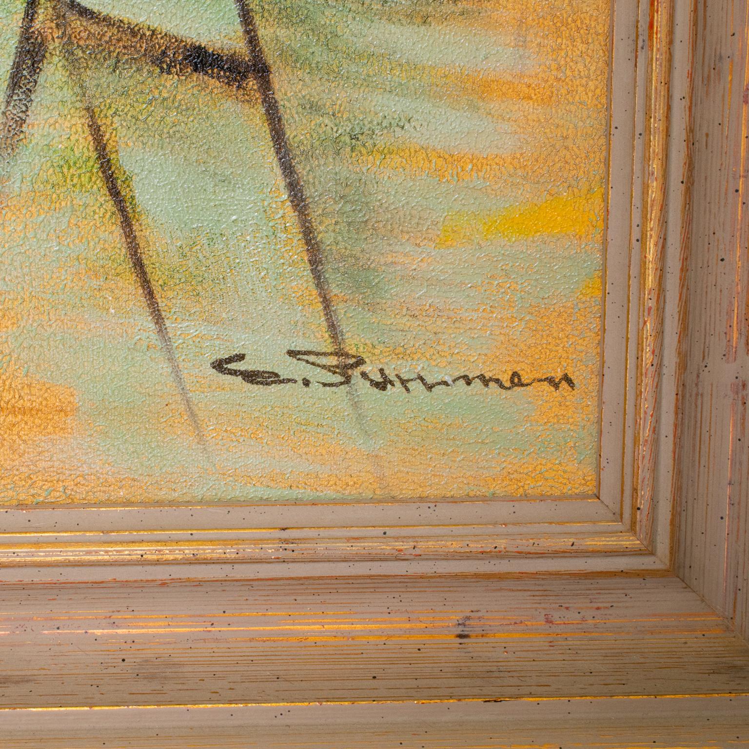 Paisaje urbano abstracto Pintura cubista al óleo sobre lienzo de E. Pullman en venta 5