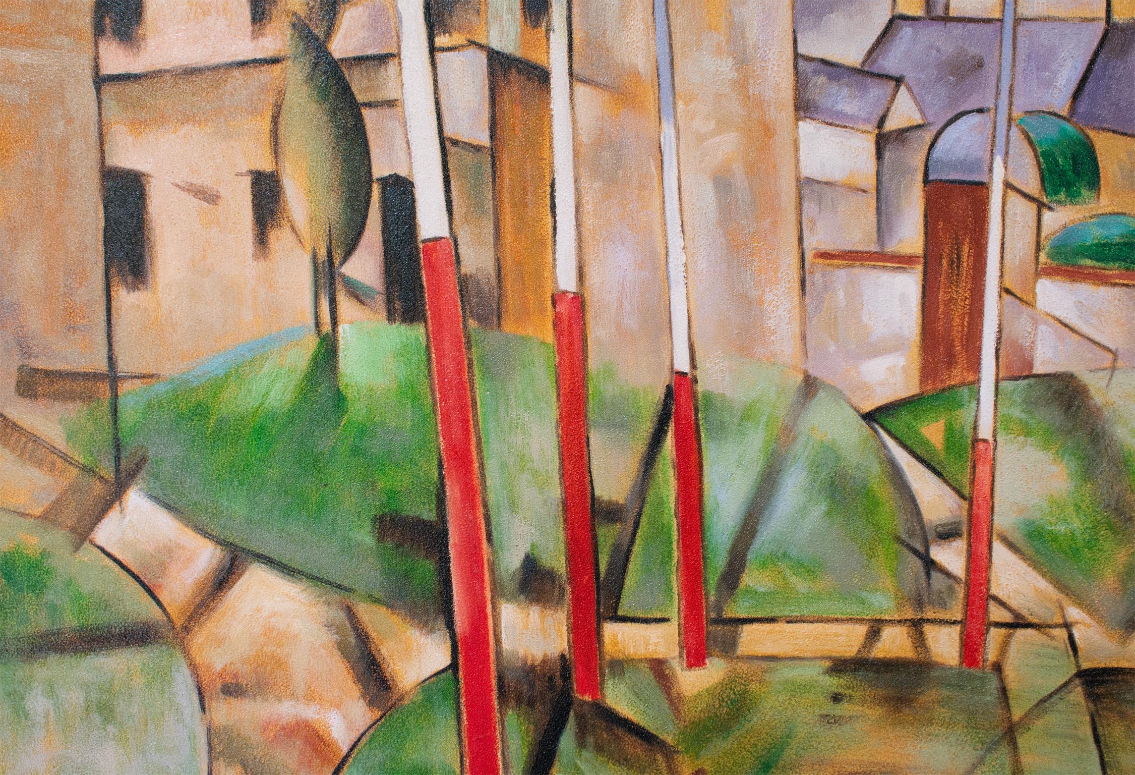 Paisaje urbano abstracto Pintura cubista al óleo sobre lienzo de E. Pullman en venta 7