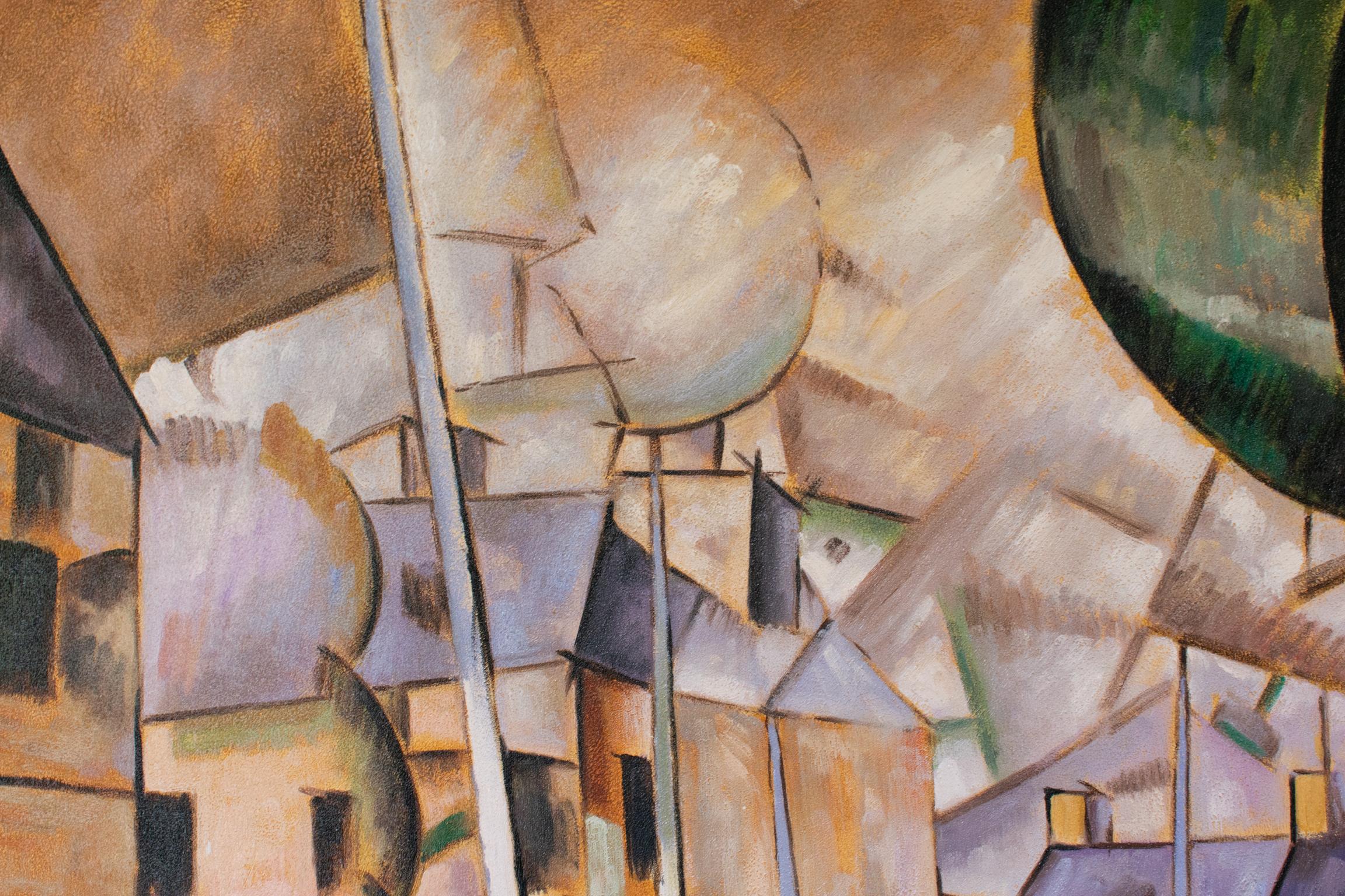 Paisaje urbano abstracto Pintura cubista al óleo sobre lienzo de E. Pullman en venta 8