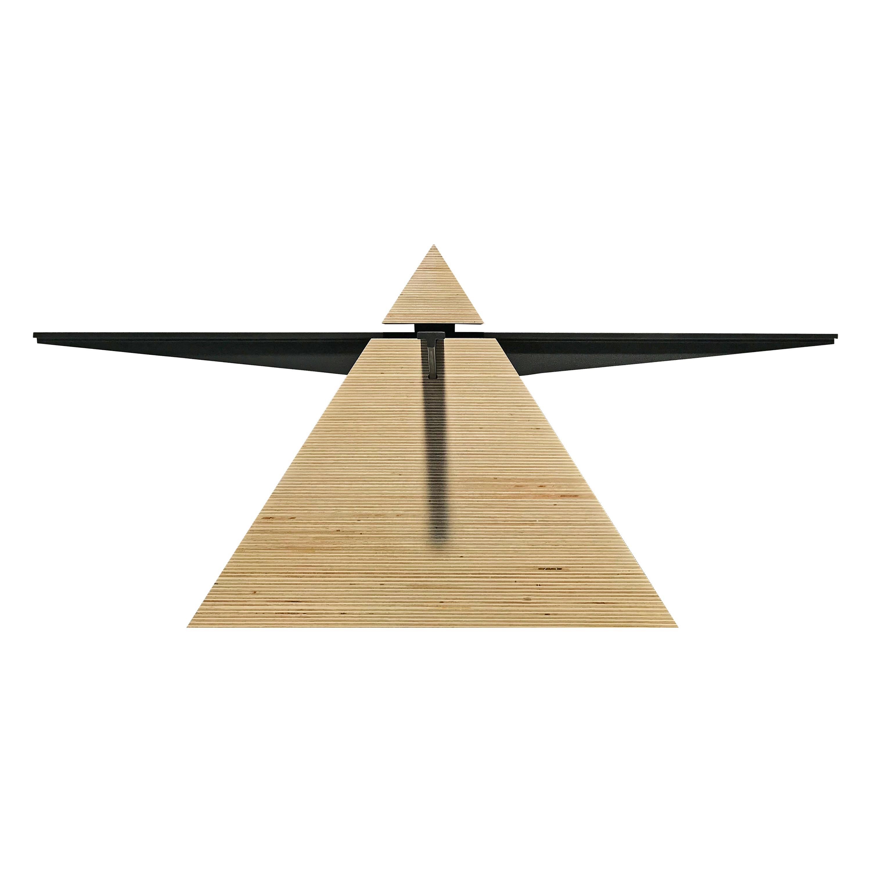EÆ Pyramid Halo Coffee Table in Laminated Finland Birch Plywood and Black Glass For Sale