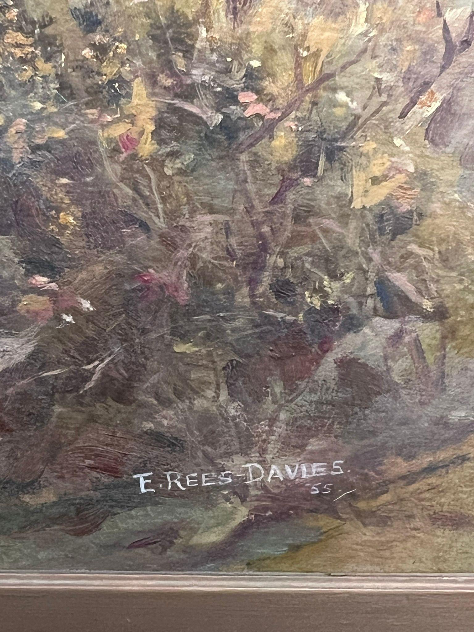 Peinture à l'huile d'art sportif britannique représentant des chevaux de chasse et des maisons détruisant un Brook 5