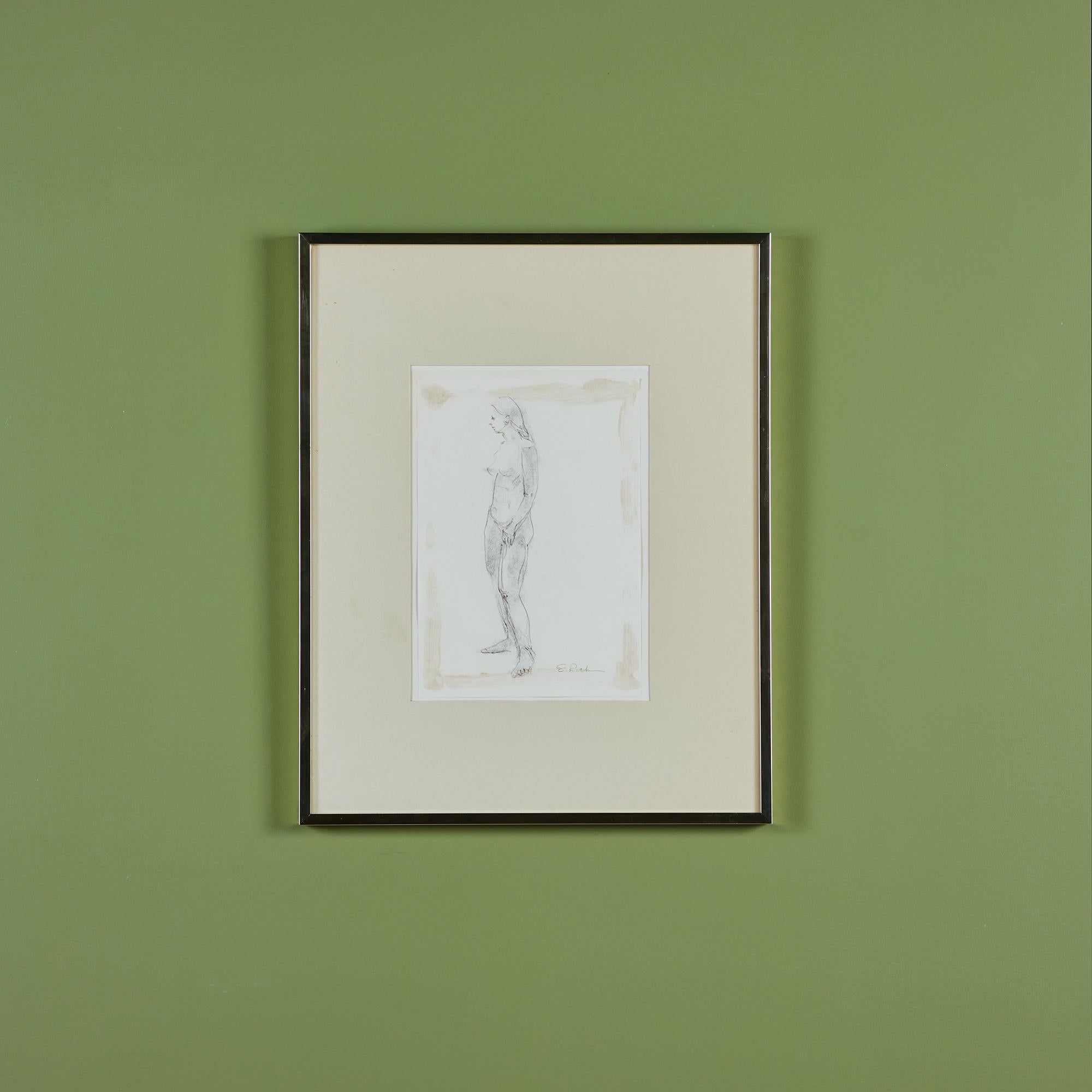 Brass framed nude figure pencil sketch signed by the artist E. Rich.

Dimensions
16.5” width x 20.5” height.

Condition
Good vintage condition; professionally cleaned.