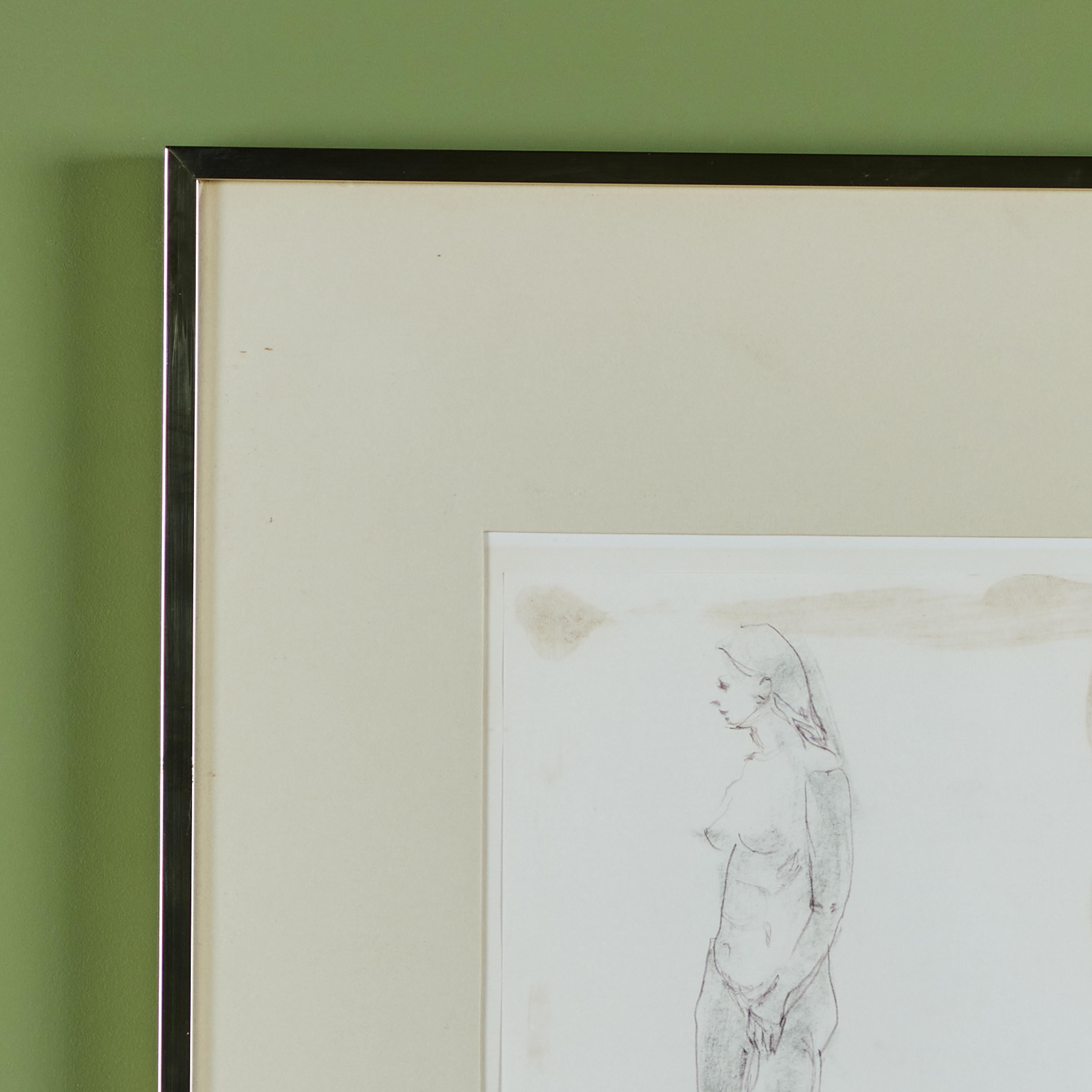 American E. Rich Nude Figure Pencil Sketch