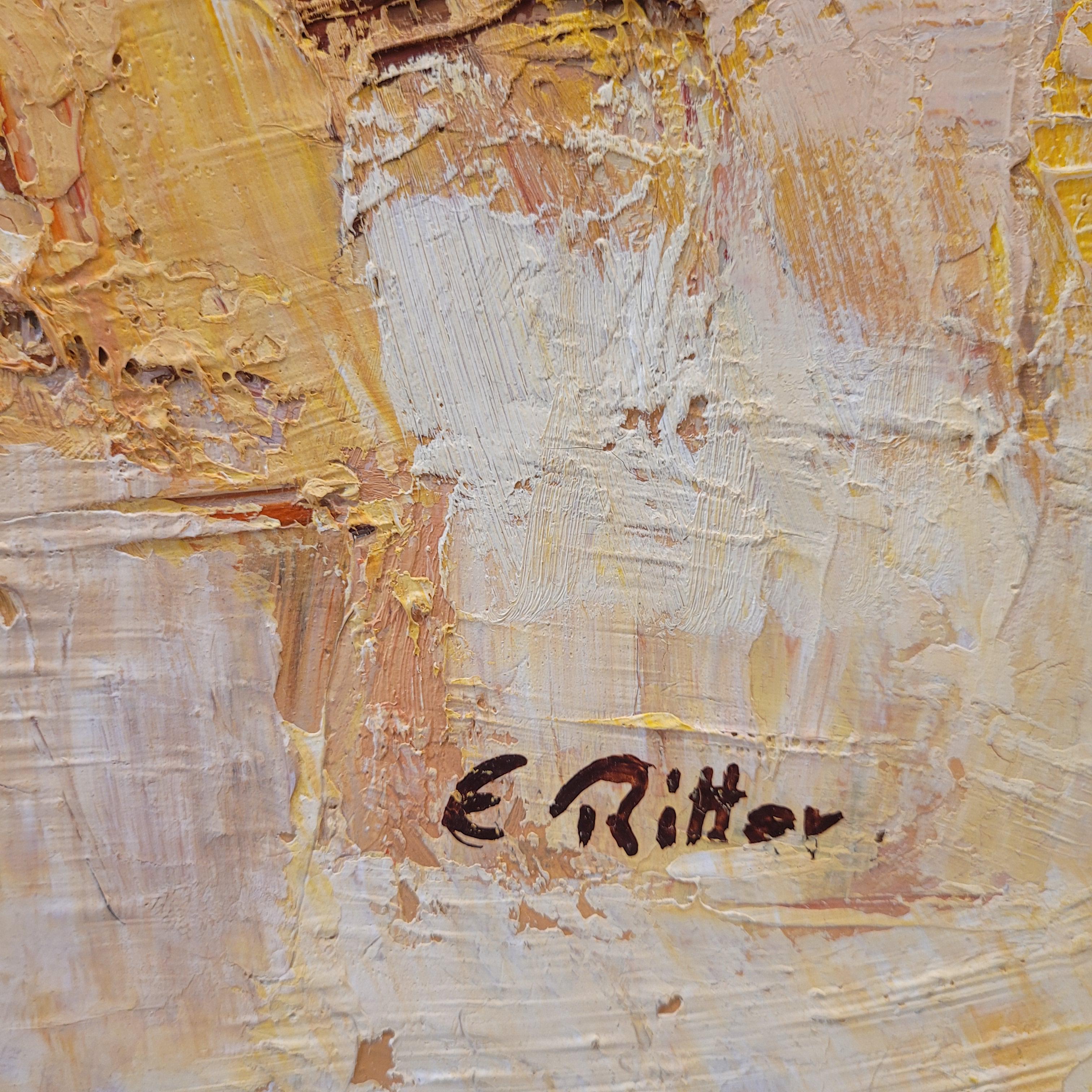 Öl auf Leinwand Französischer Expressionist Elsässisches Dorf von E. Ritter Frankreich im Angebot 9