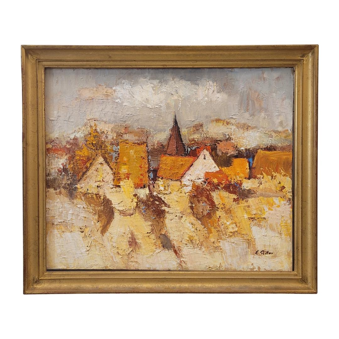 Öl auf Leinwand Französischer Expressionist Elsässisches Dorf von E. Ritter Frankreich im Angebot 18