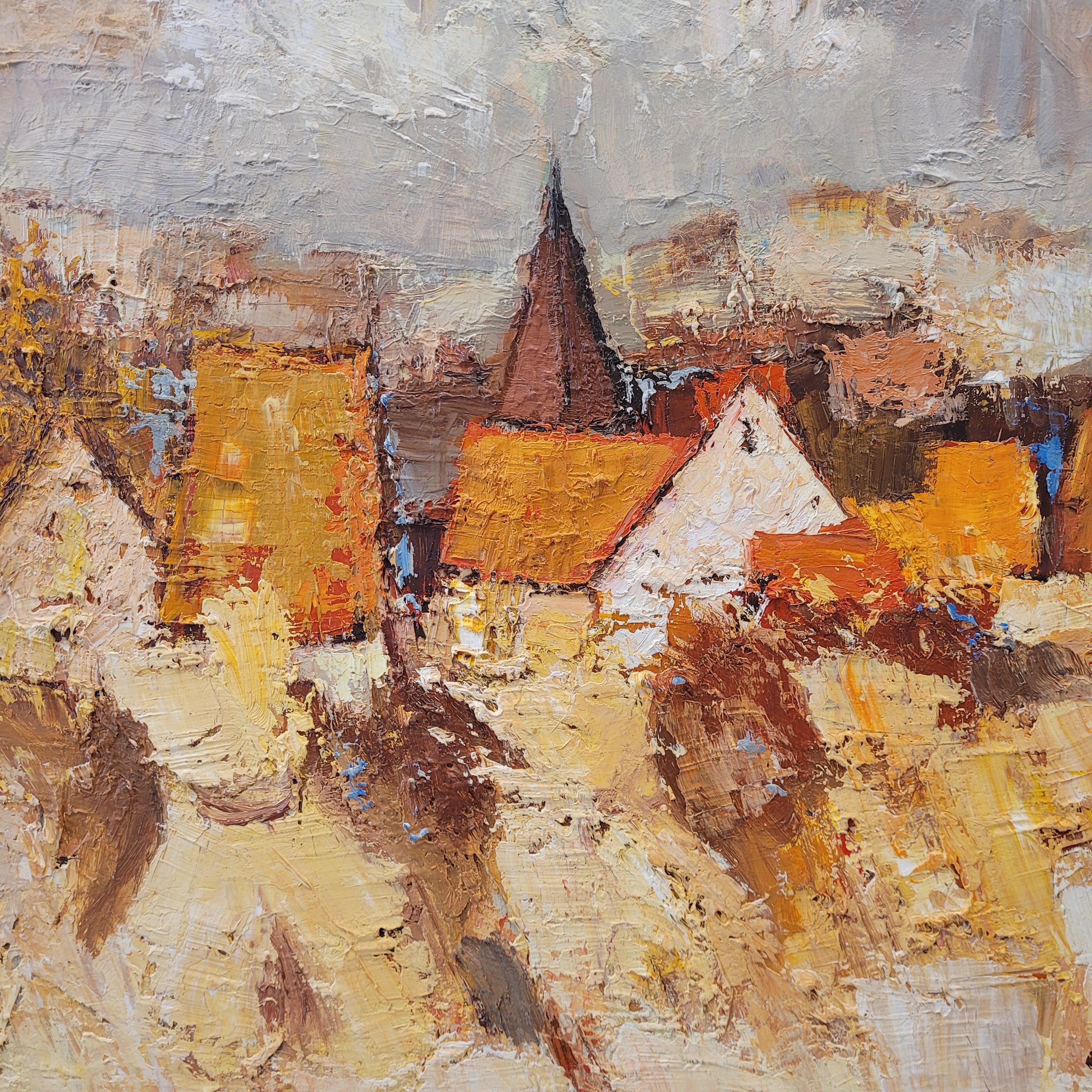 Öl auf Leinwand Französischer Expressionist Elsässisches Dorf von E. Ritter Frankreich im Angebot 3