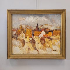 Olio su tela Espressionista francese Villaggio alsaziano di E. Ritter Francia