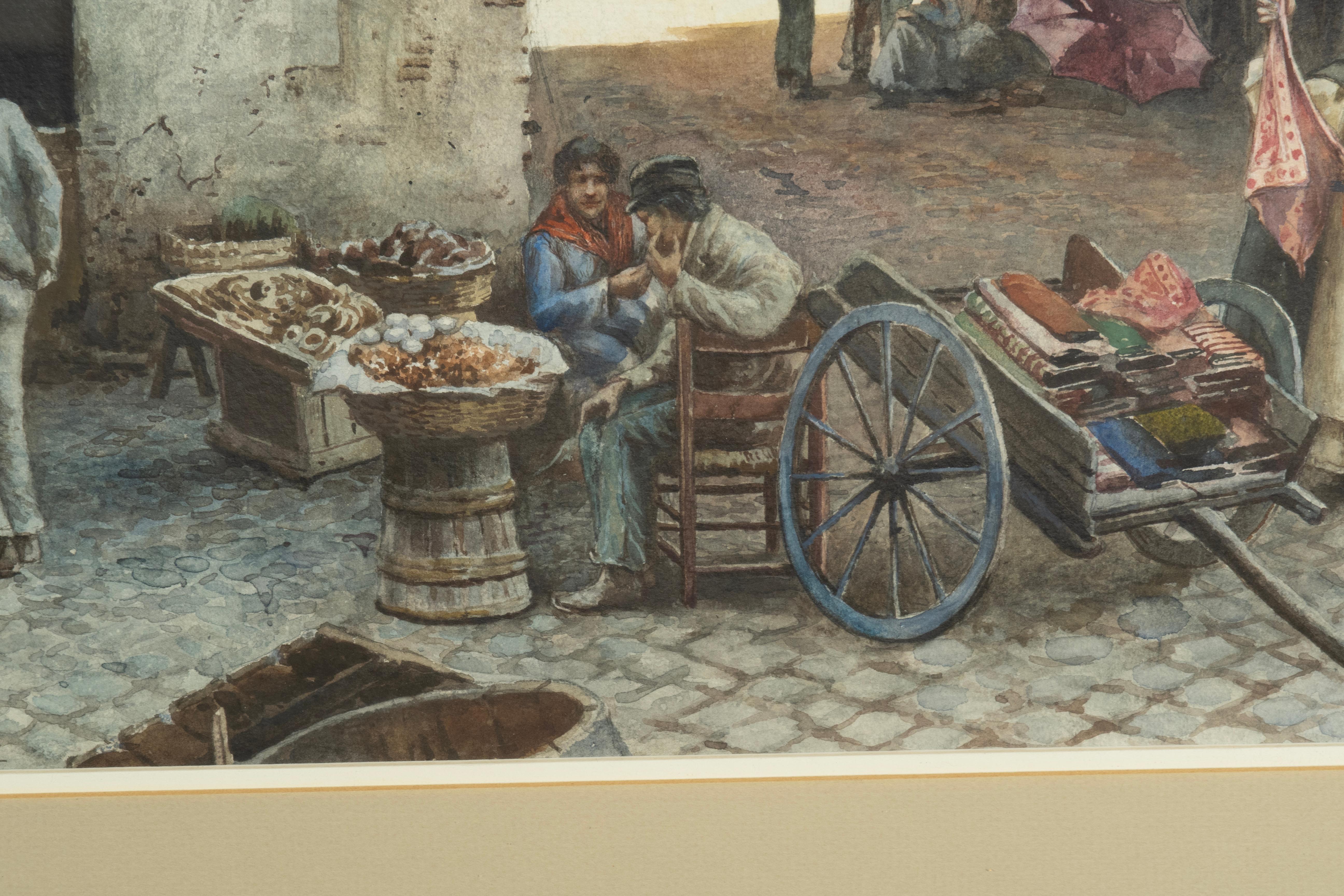 E. Roesler Franz Acuarela de una escena callejera romana en venta 3