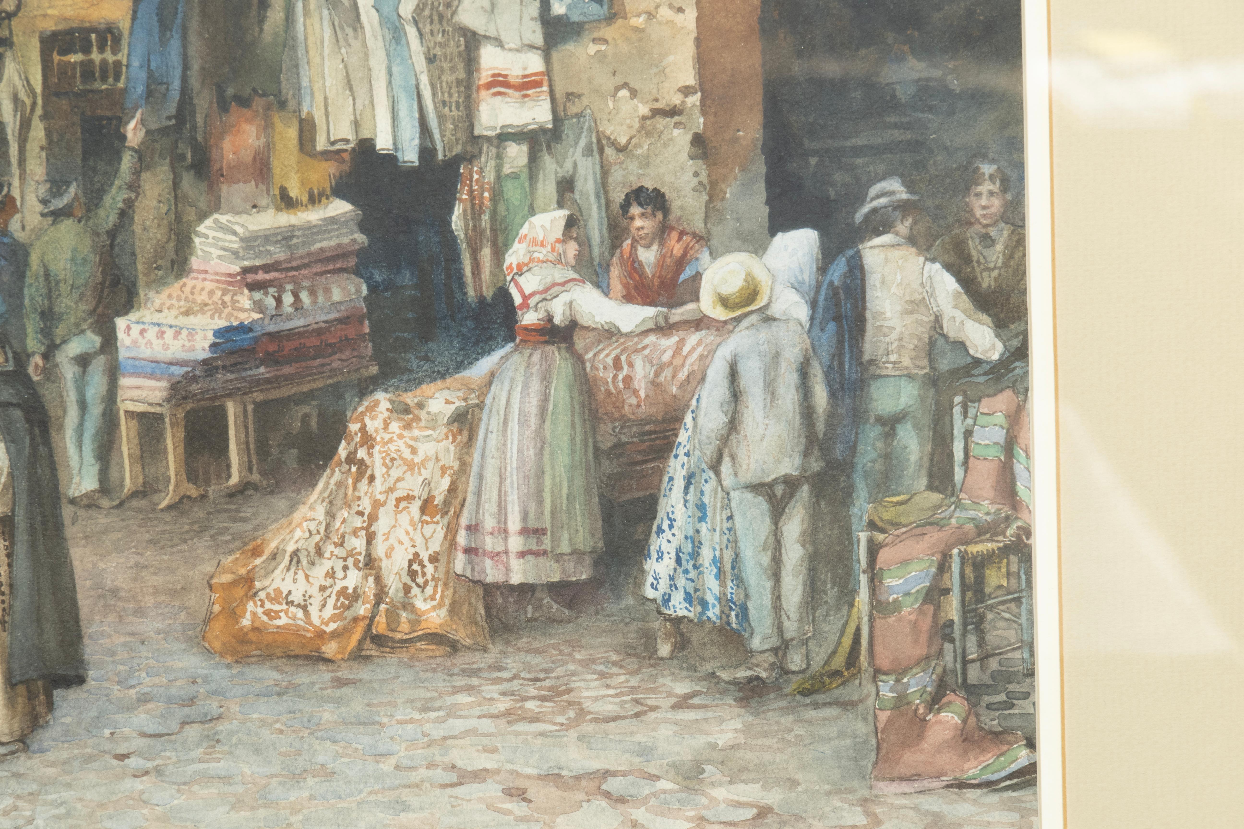 E. Roesler Franz Acuarela de una escena callejera romana en venta 4
