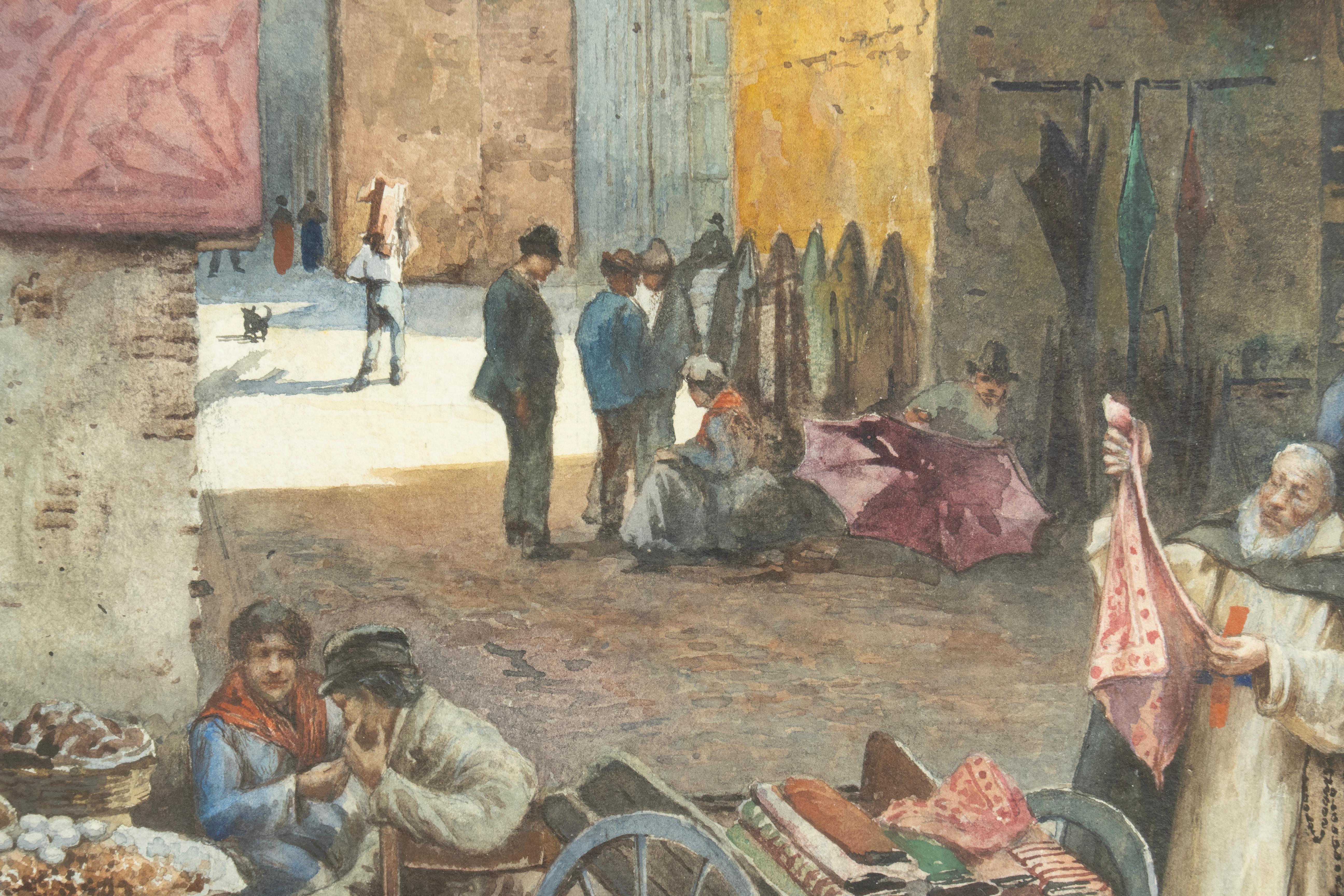 E. Roesler Franz Acuarela de una escena callejera romana en venta 5