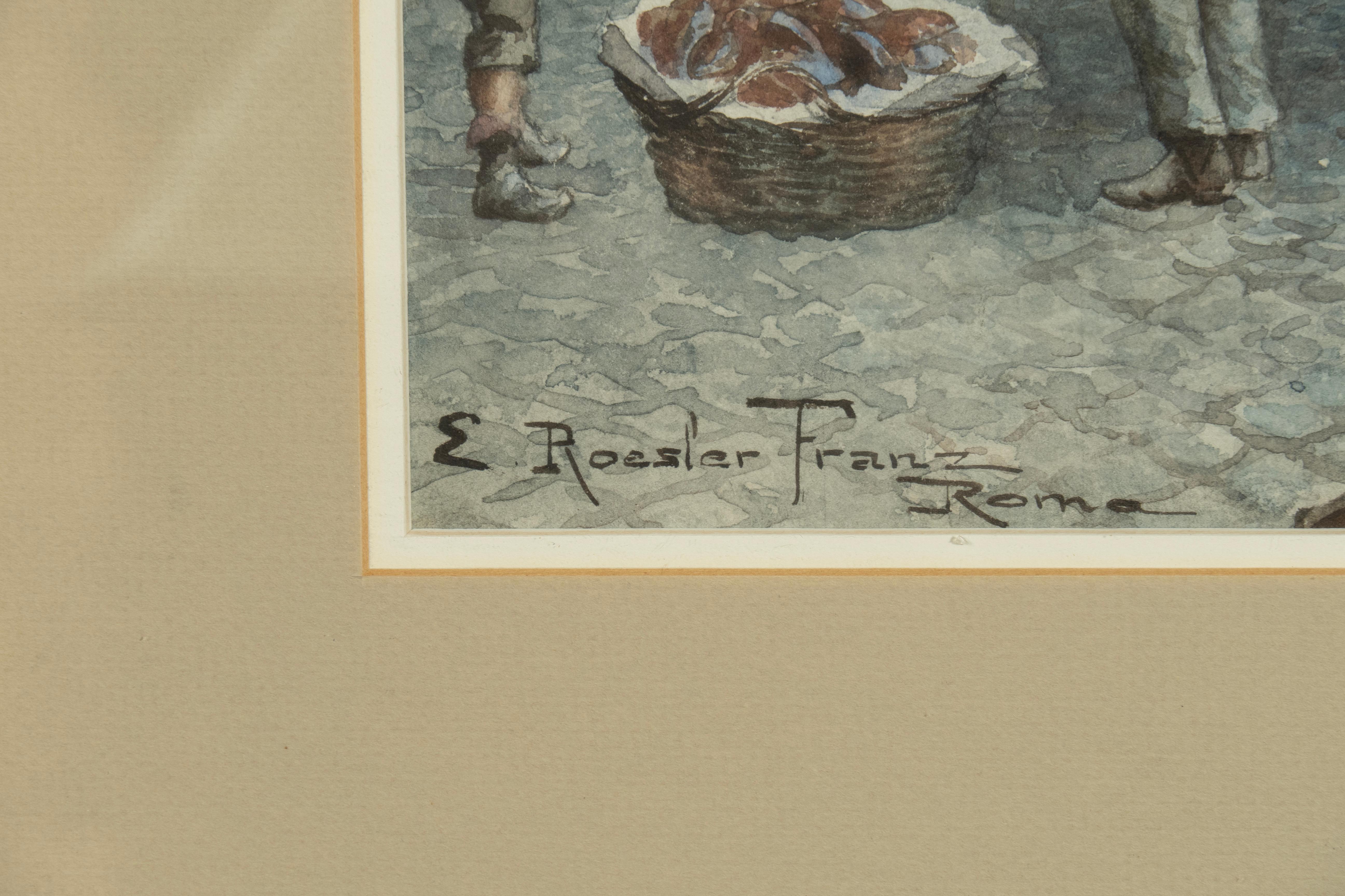 E. Roesler Franz Acuarela de una escena callejera romana en Bueno estado para la venta en Essex, MA