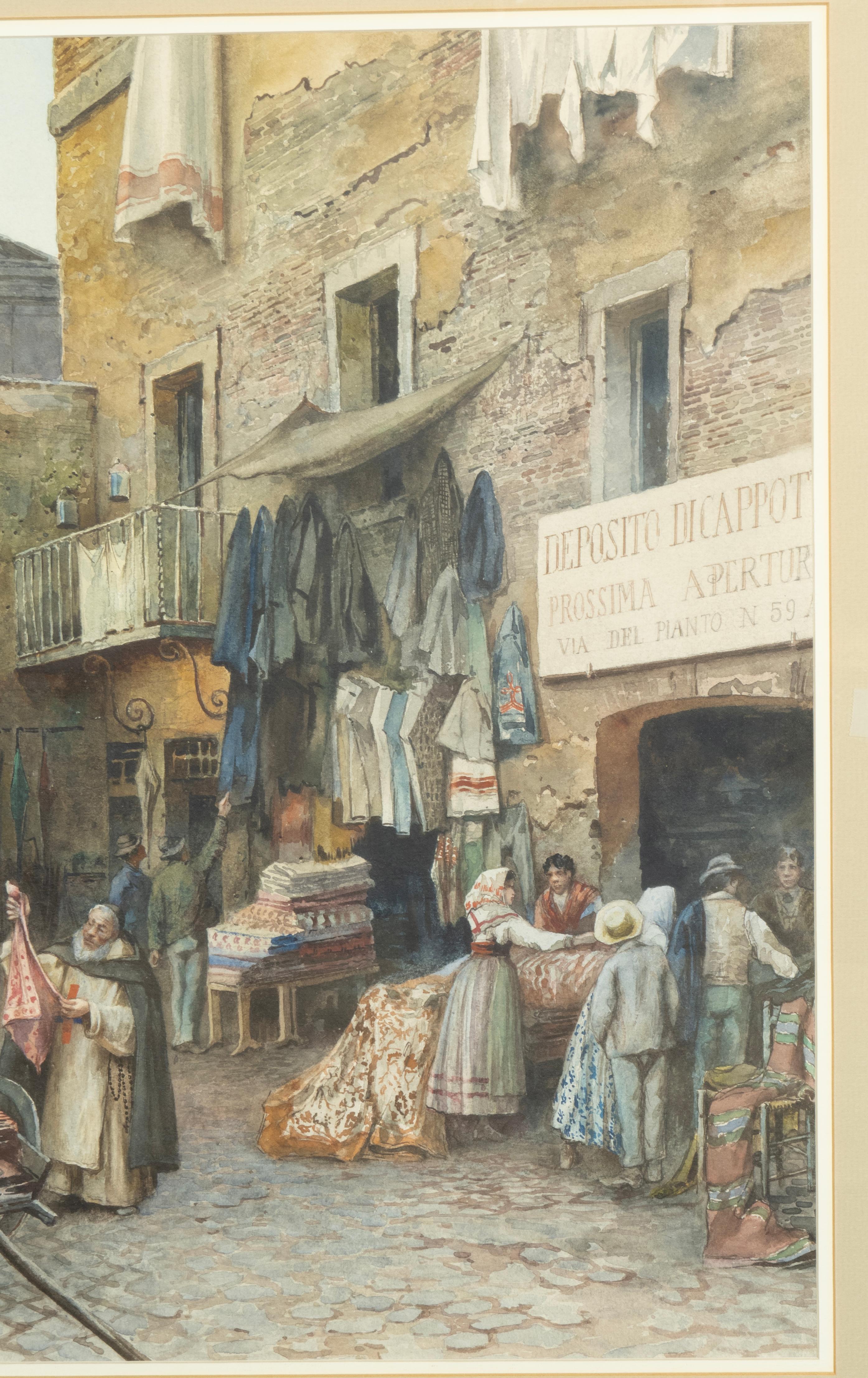 E. Roesler Franz Acuarela de una escena callejera romana Fines del siglo XIX en venta