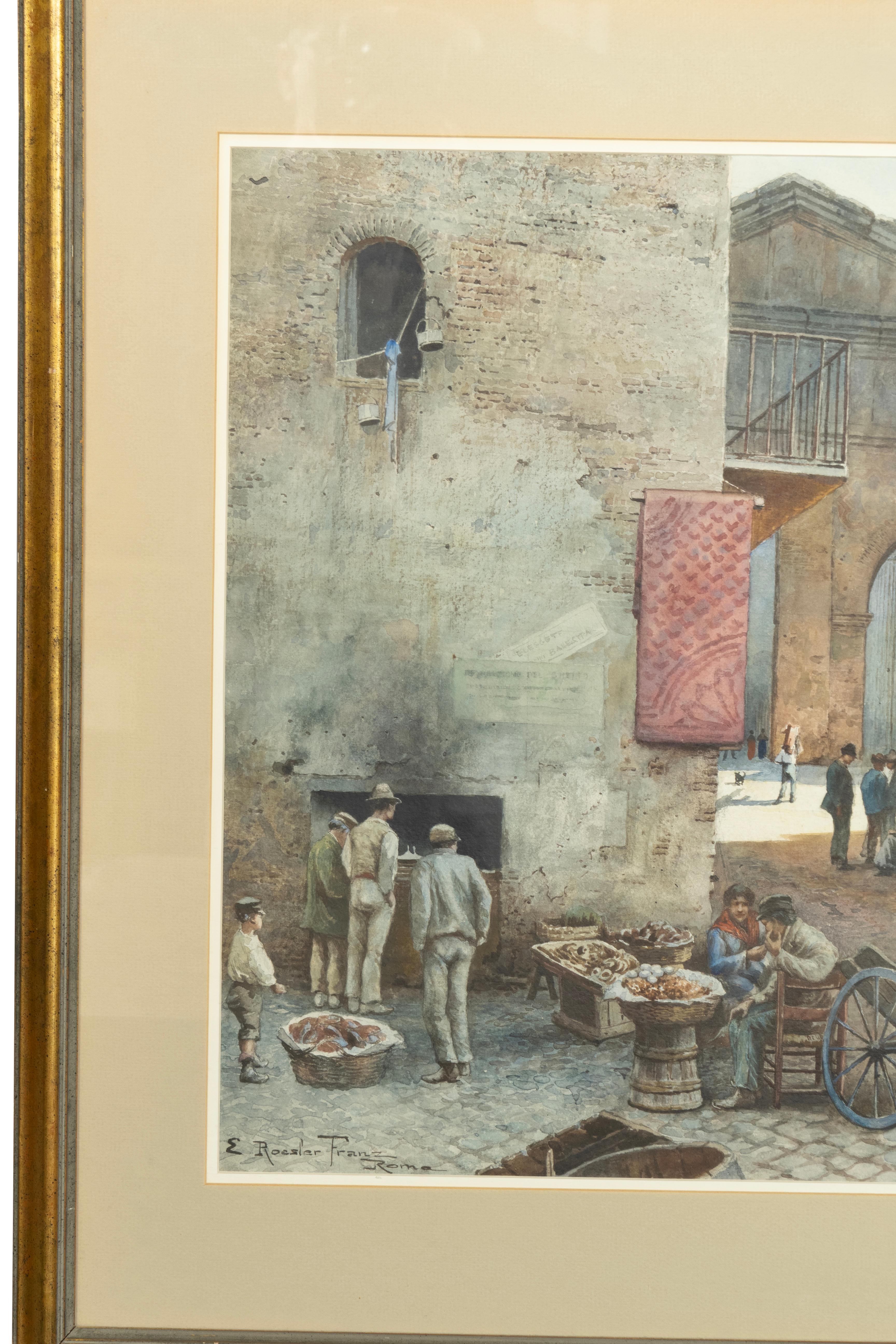 E. Roesler Franz Acuarela de una escena callejera romana en venta 1