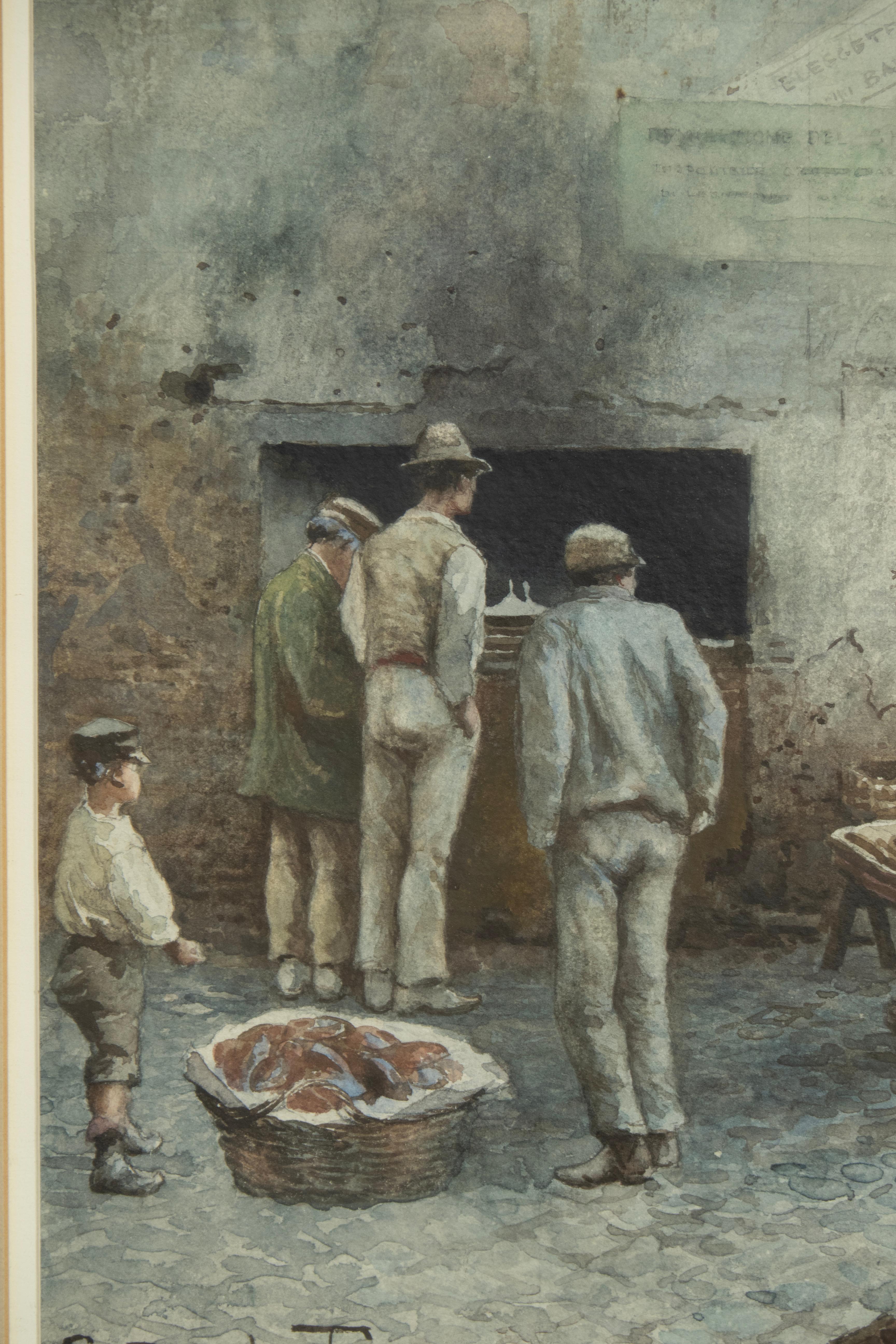 E. Roesler Franz Acuarela de una escena callejera romana en venta 2