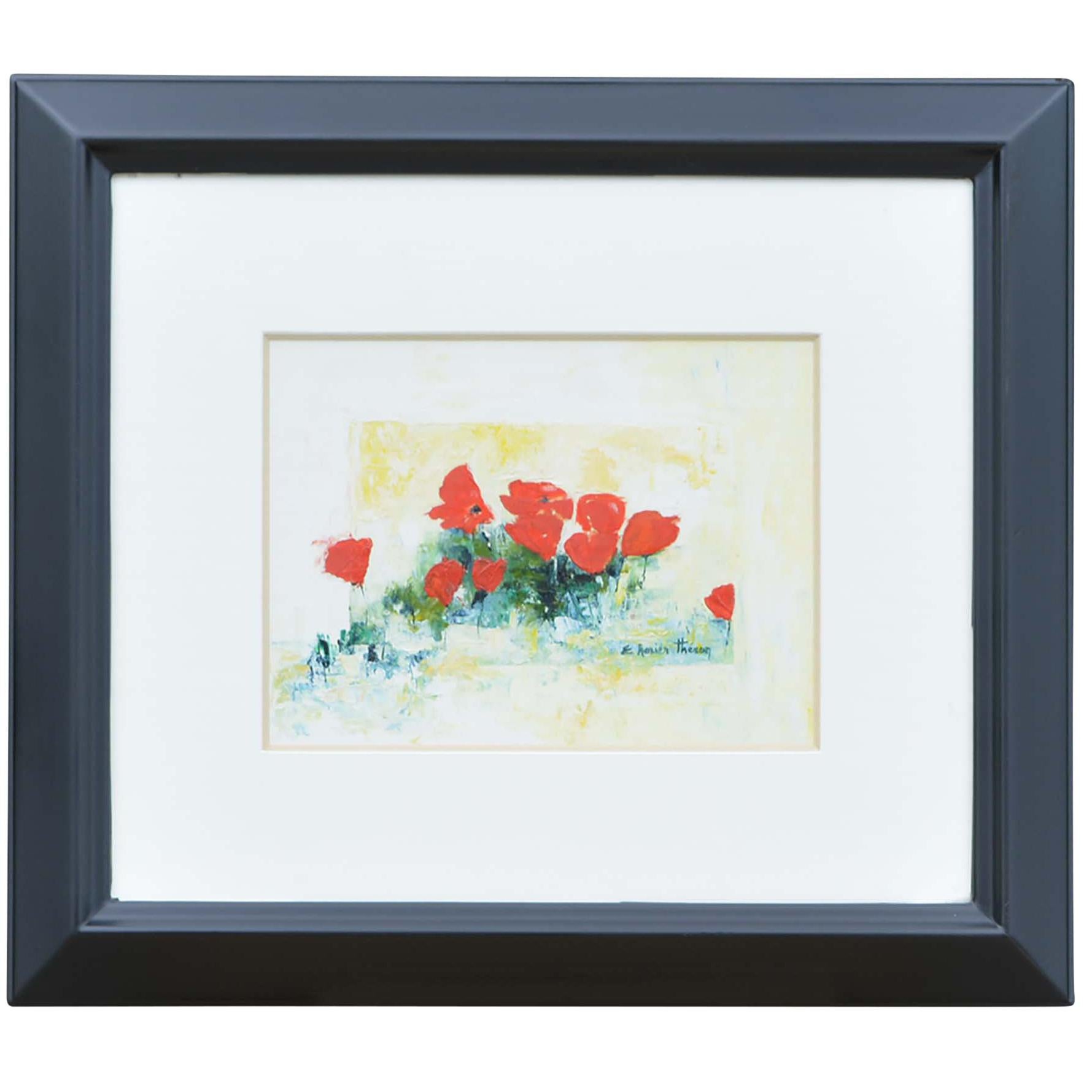 E Ronier Theron, Bright Red Floral Painting For Sale