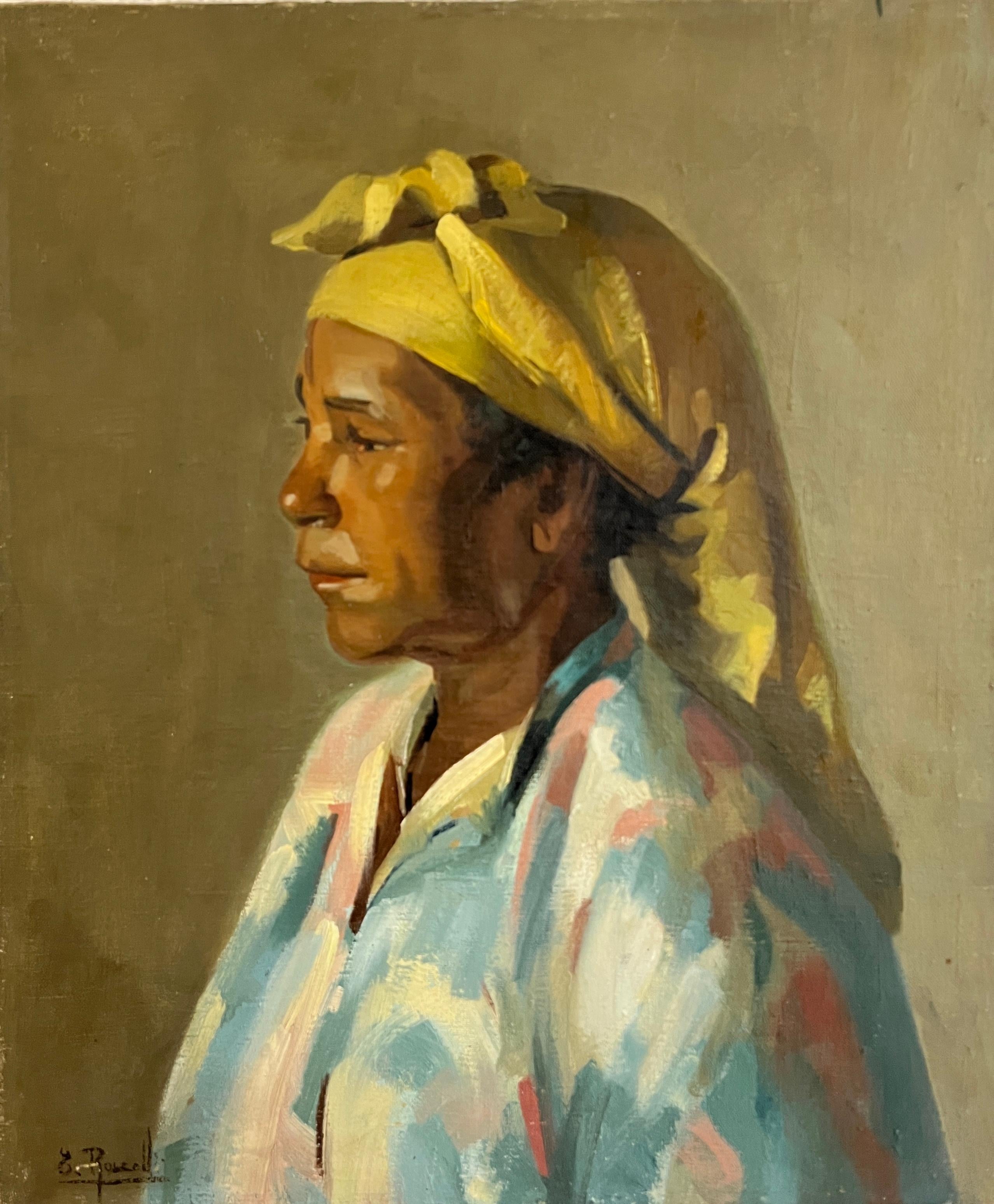 E. Rosselli Figurative Painting - Woman in the yellow turban