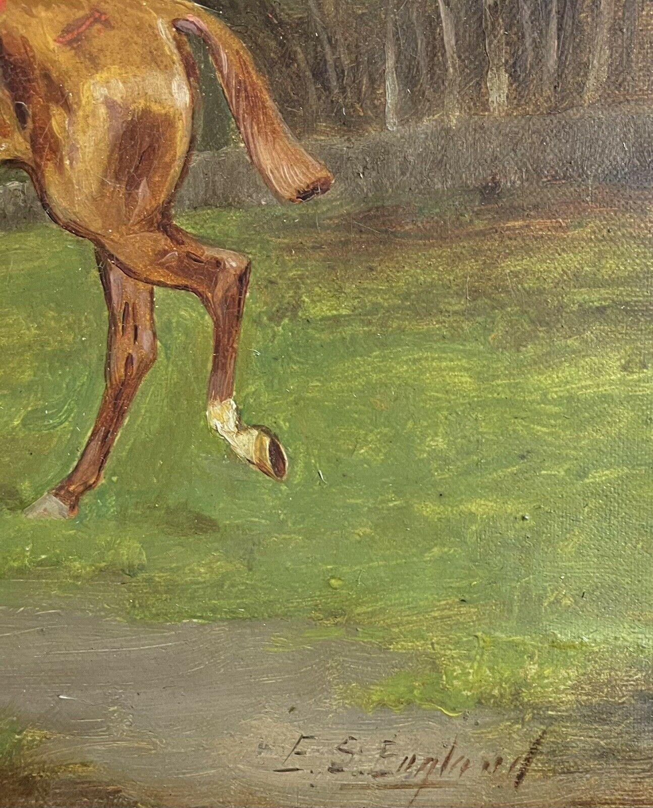 Pintura al Óleo Antique British Hunting Scene - Cazador a caballo en un paisaje - Landscape Painting Marrón de E. S. England