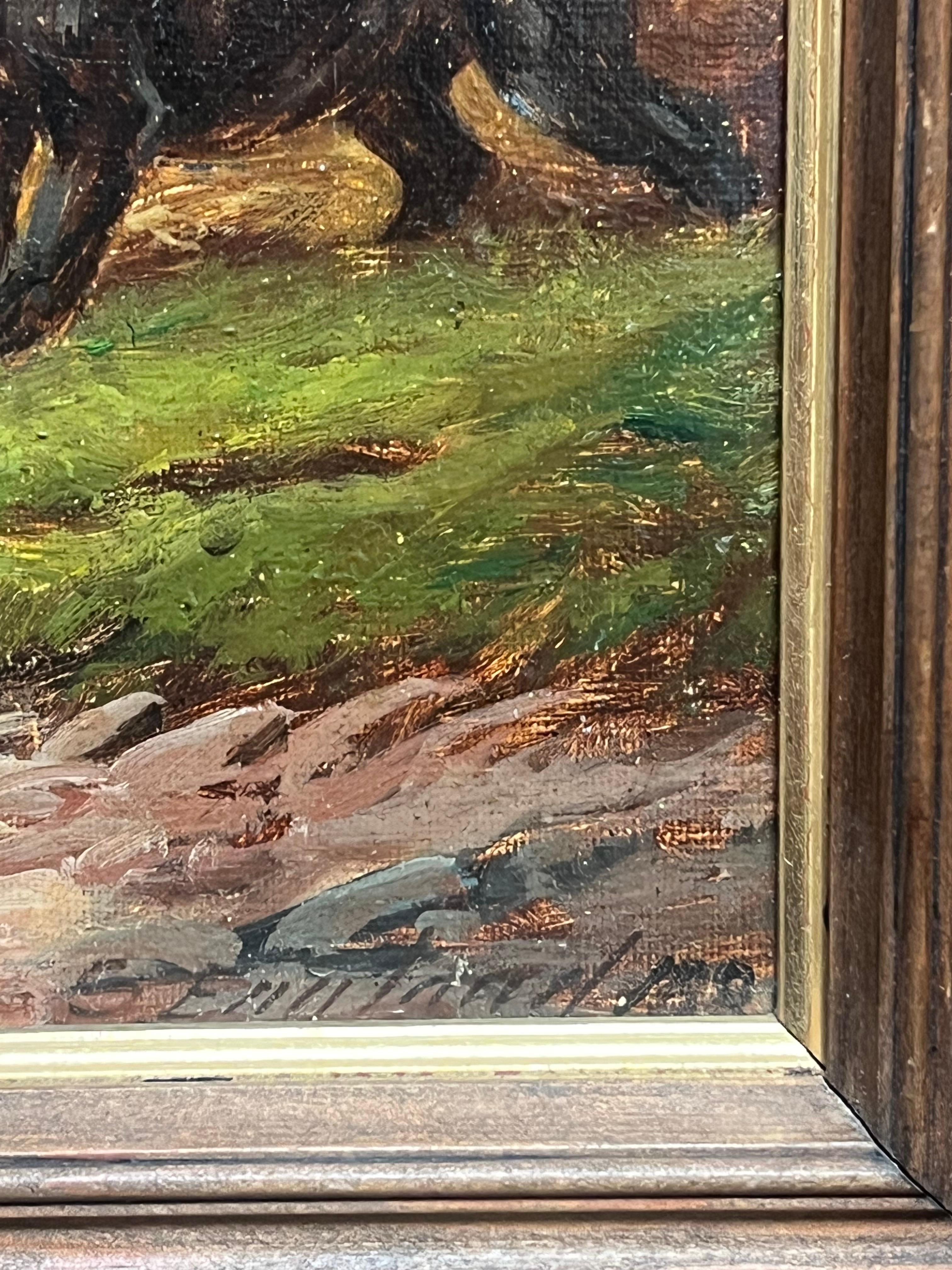 Fine peinture de chien britannique des années 1890, Terrier de renard et Terrier écossais dénichant à la ferme en vente 5