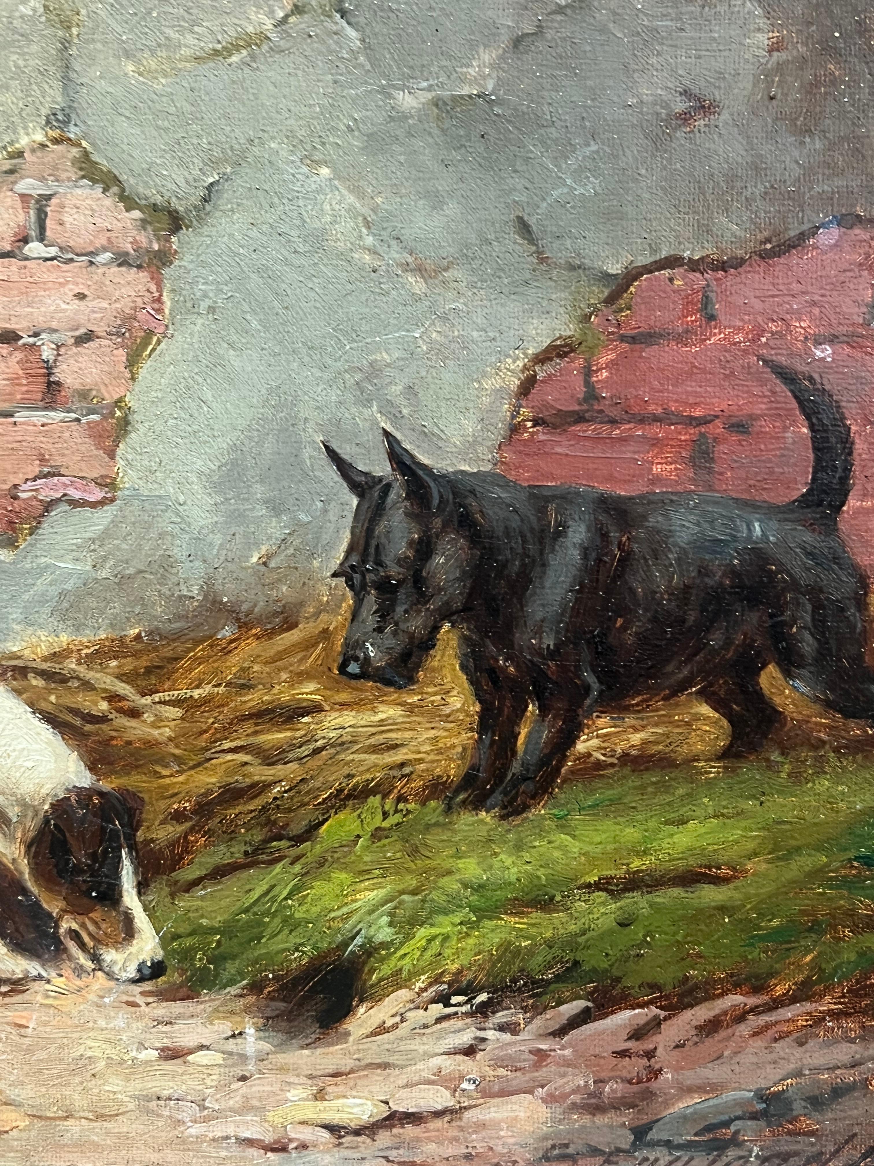 Deux Terriers
par E.S. C. (Britannique, actif vers 1890-1910)
signé et daté 1890
huile sur carton, encadrée
Encadré : 11 x 14 pouces
Tableau : 9 x 12 pouces
Collectional : collection privée, Suffolk, Angleterre.
Condit : très bon état 

Pour plus