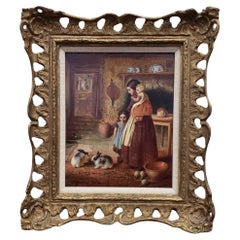 E. S. Greig of Bristol Oil Painting - Feeding The Rabbits, 1868