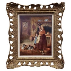 E. S. Greig de Bristol Pintura al óleo - Alimentando a los conejos, 1868