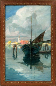 E. Scattolini Venetian painter - 1914 Impressionist lagoon painting Burano