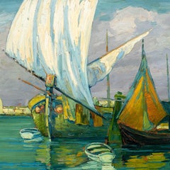 E. Scattolini Peintre vénitien - début du 20e Impressionniste bateaux à voile dans la lagune
